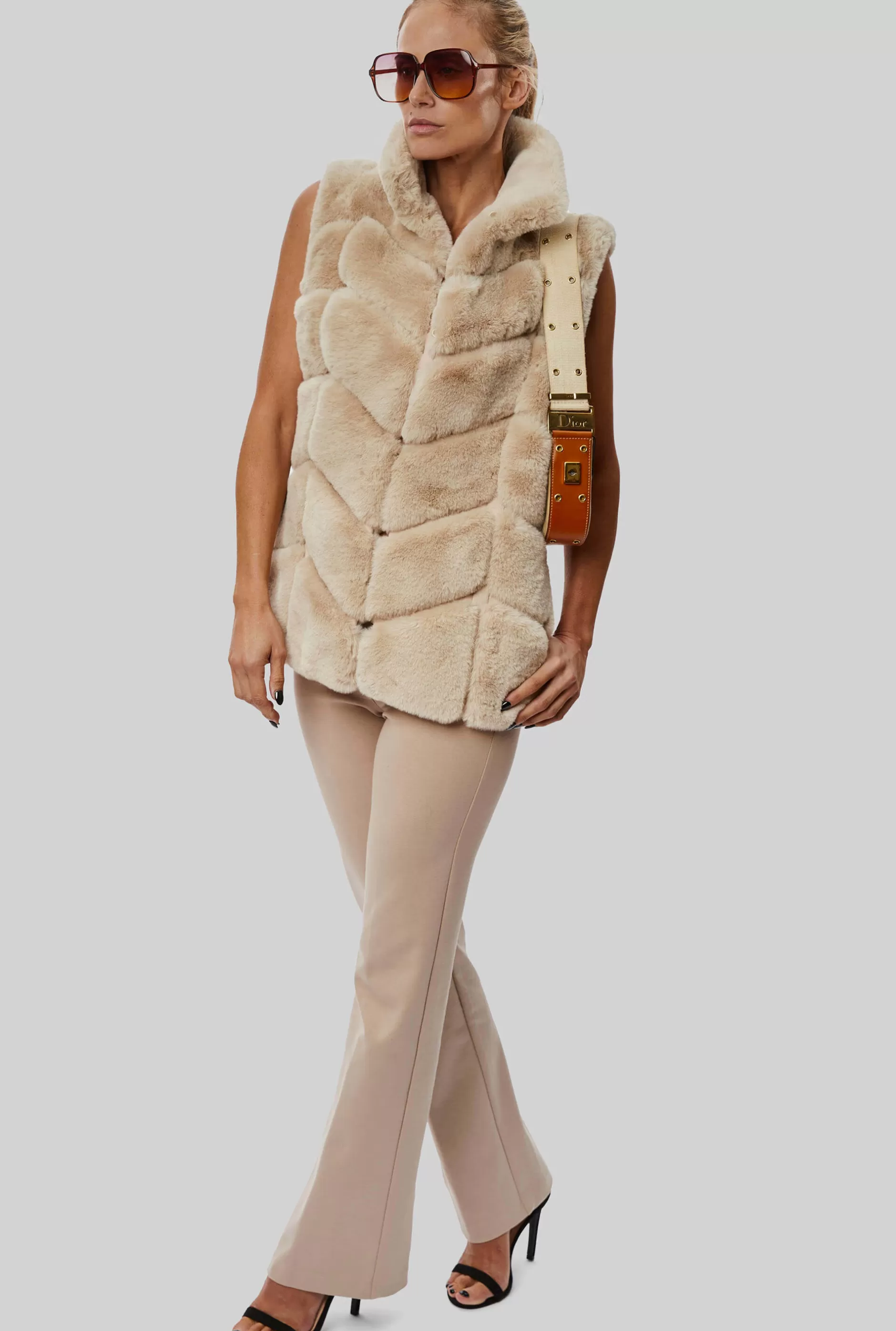 Ribbed Faux Fur Gilet Cream^James Lakeland Sale