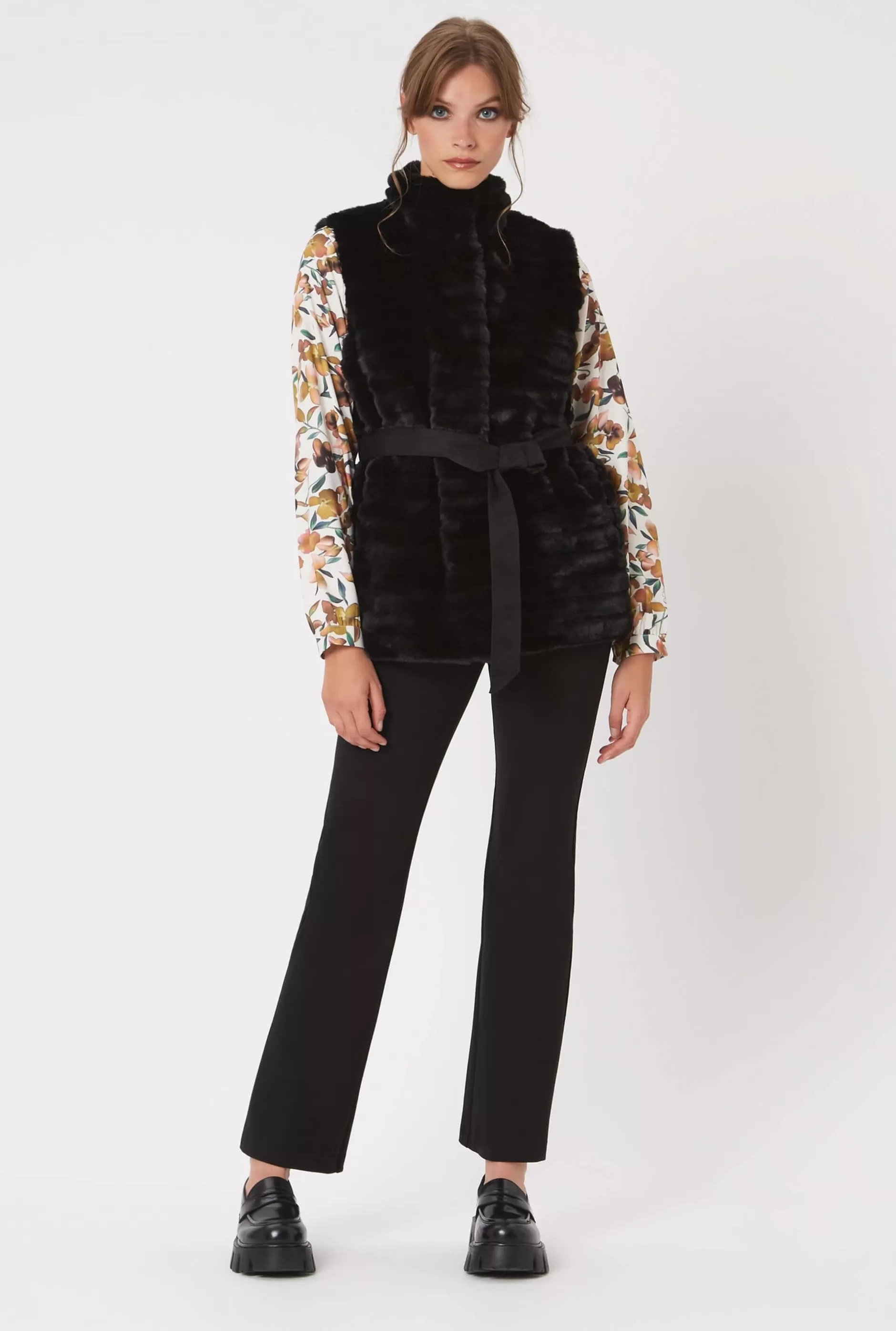 Ribbed Faux Fur Gilet With Belt^James Lakeland Sale