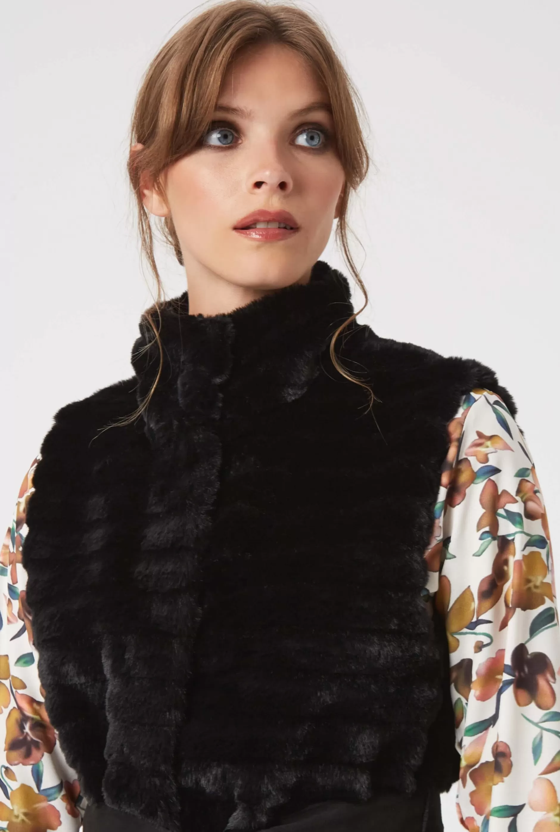 Ribbed Faux Fur Gilet With Belt^James Lakeland Sale