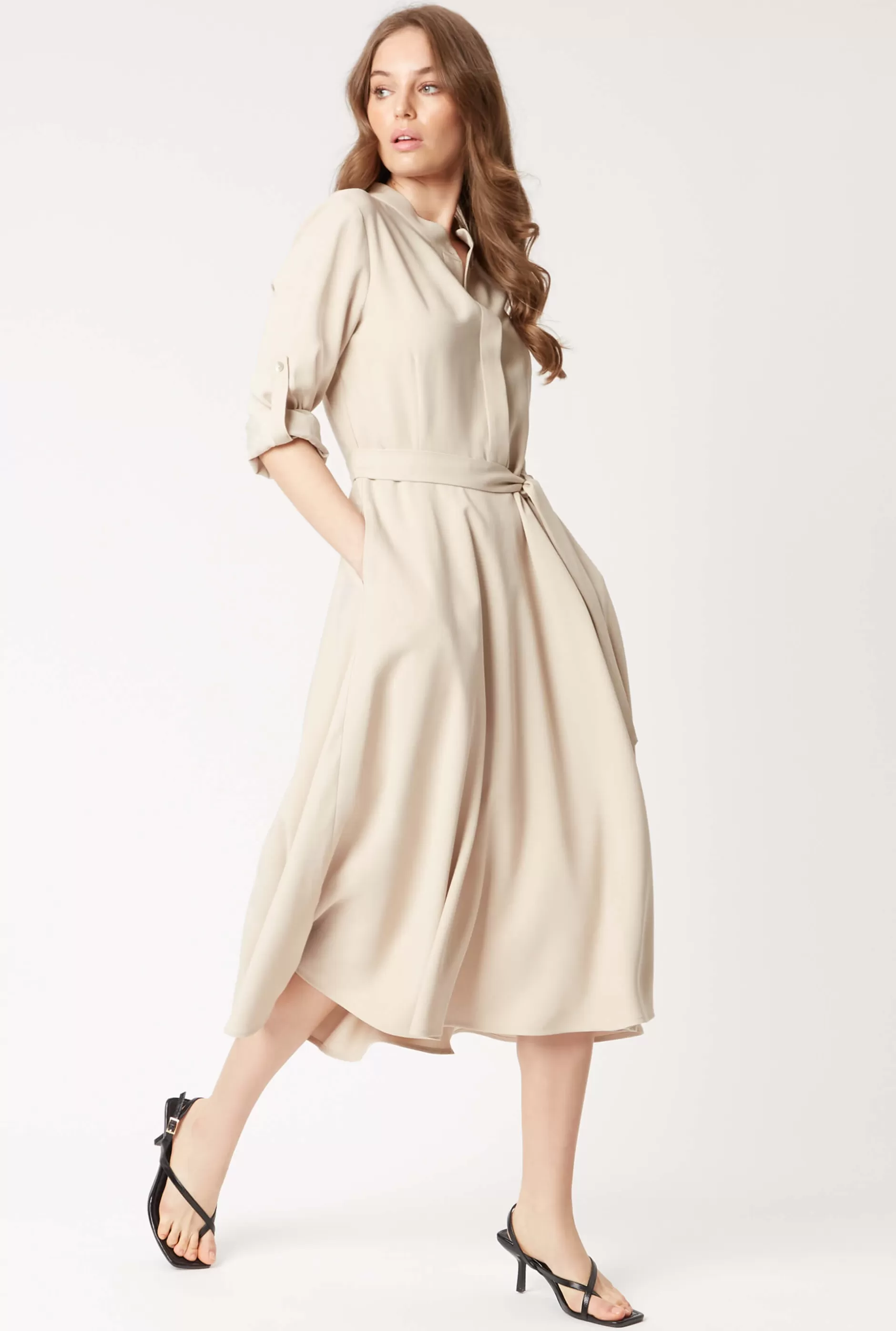 Roll Sleeve Midi Dress Beige^James Lakeland Clearance