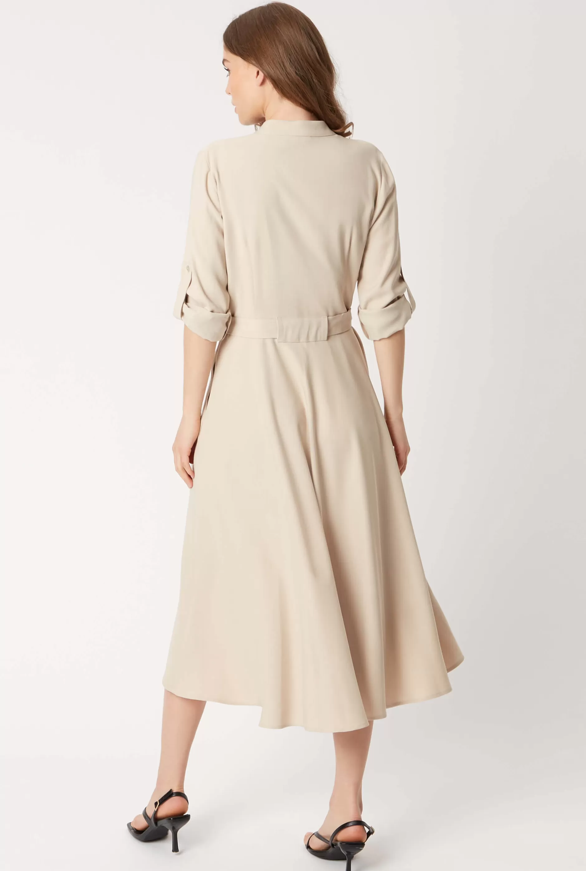 Roll Sleeve Midi Dress Beige^James Lakeland Clearance