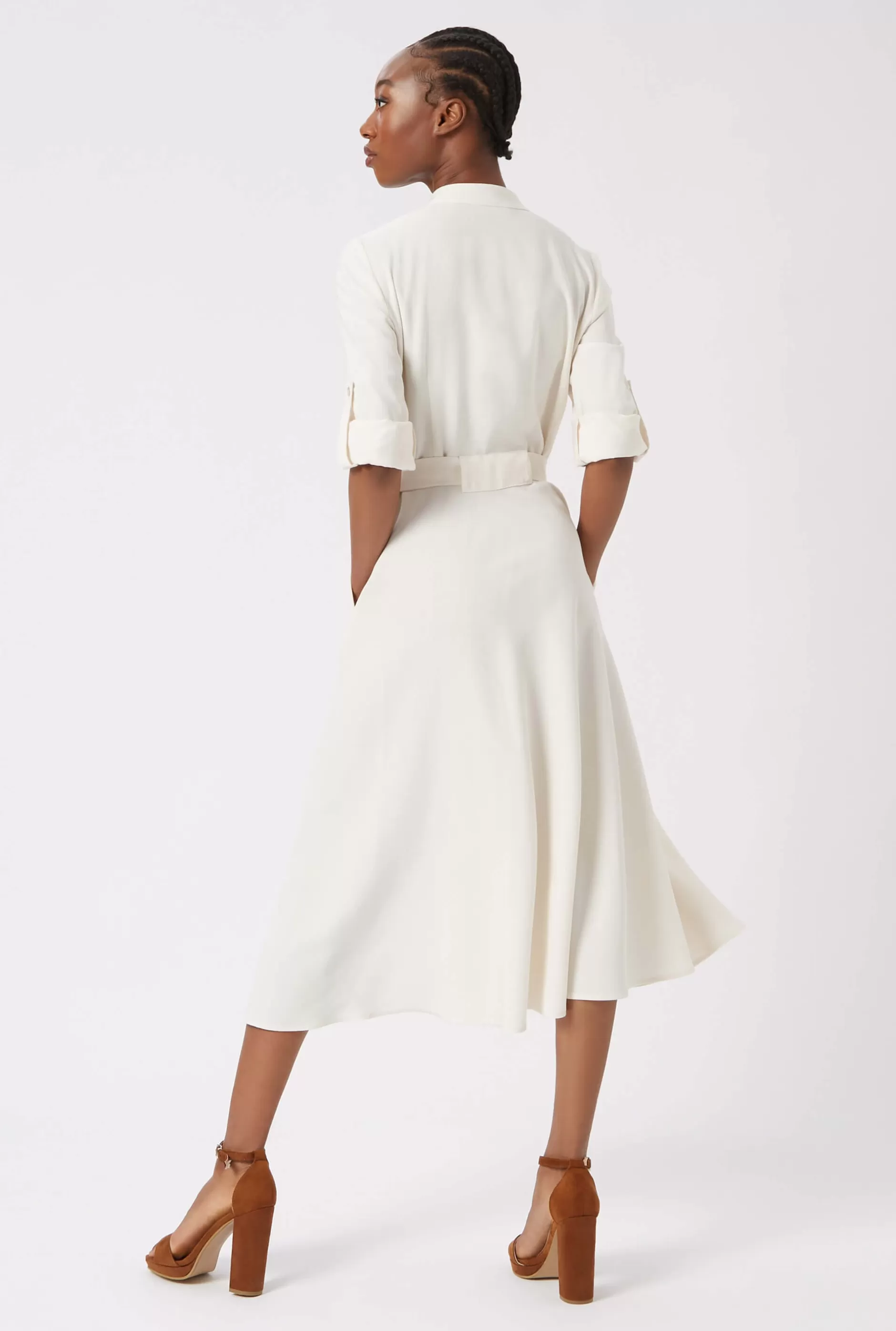 Roll Sleeve Midi Dress Cream^James Lakeland Cheap