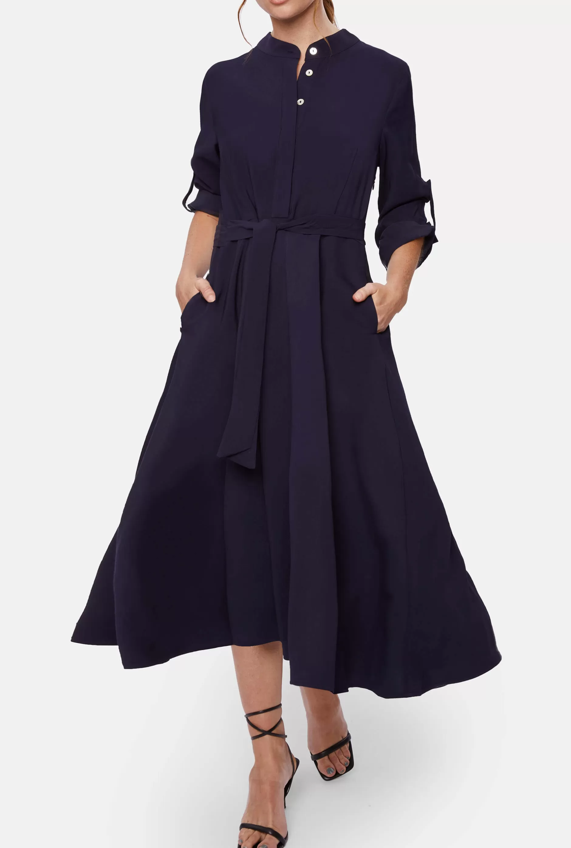 Roll Sleeve Midi Dress Navy^James Lakeland Outlet