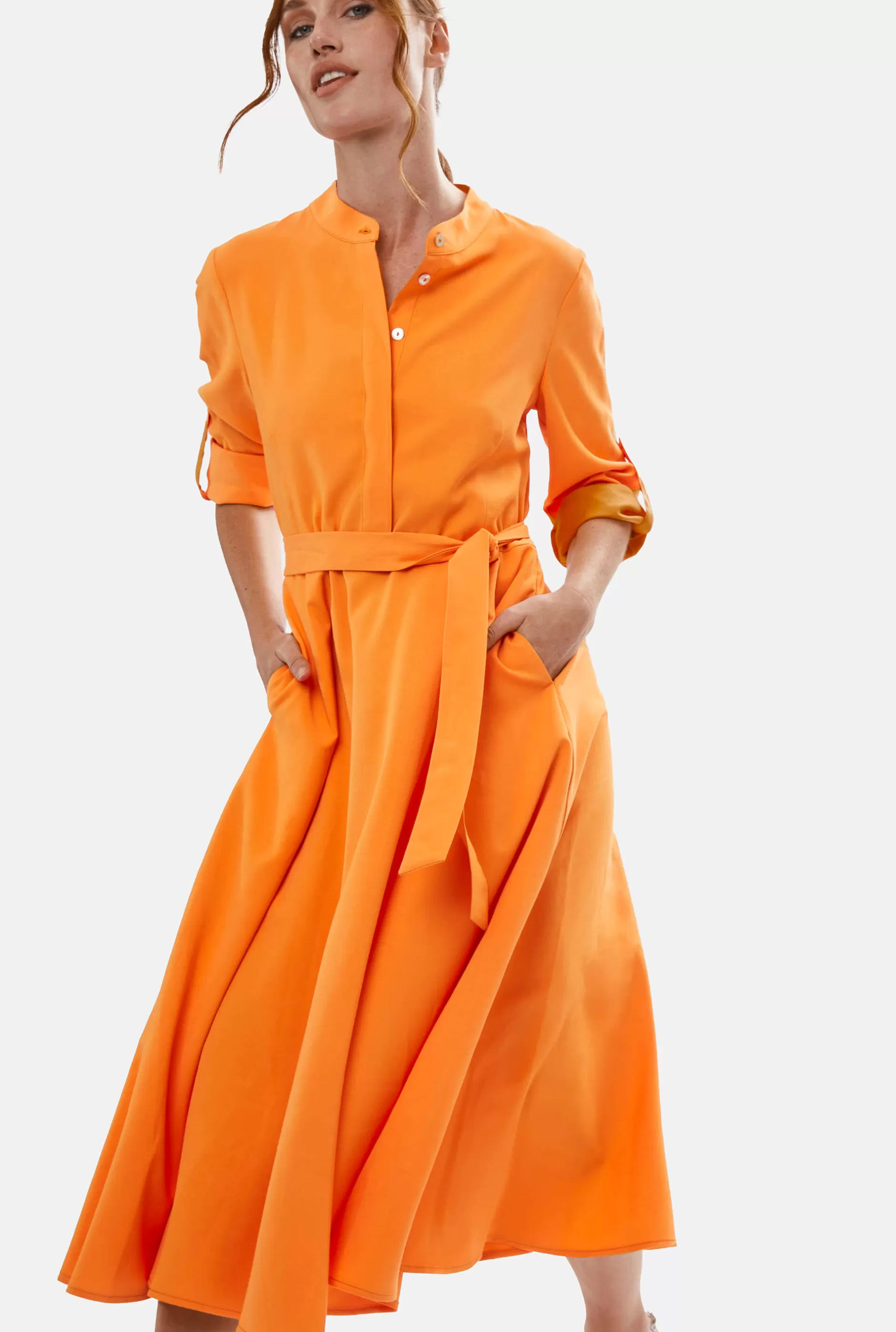 Roll Sleeve Midi Dress Orange^James Lakeland Shop