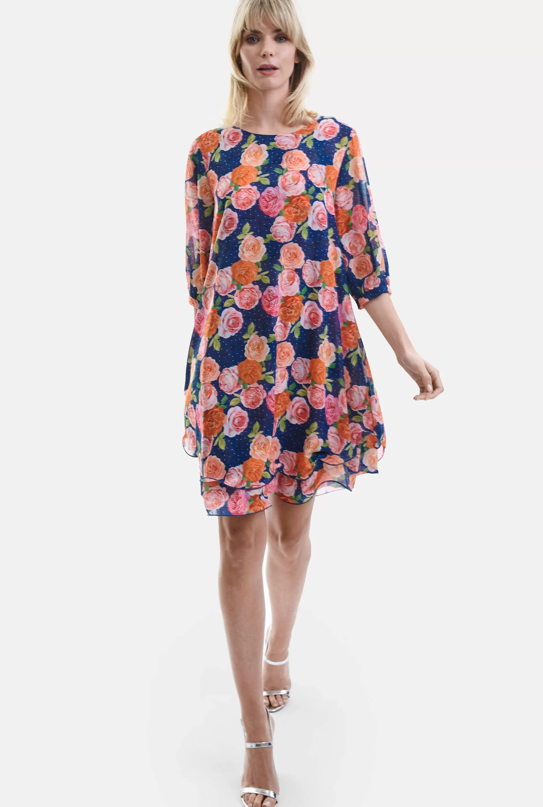 Rose Print Wave Hem Dress Navy^James Lakeland Clearance