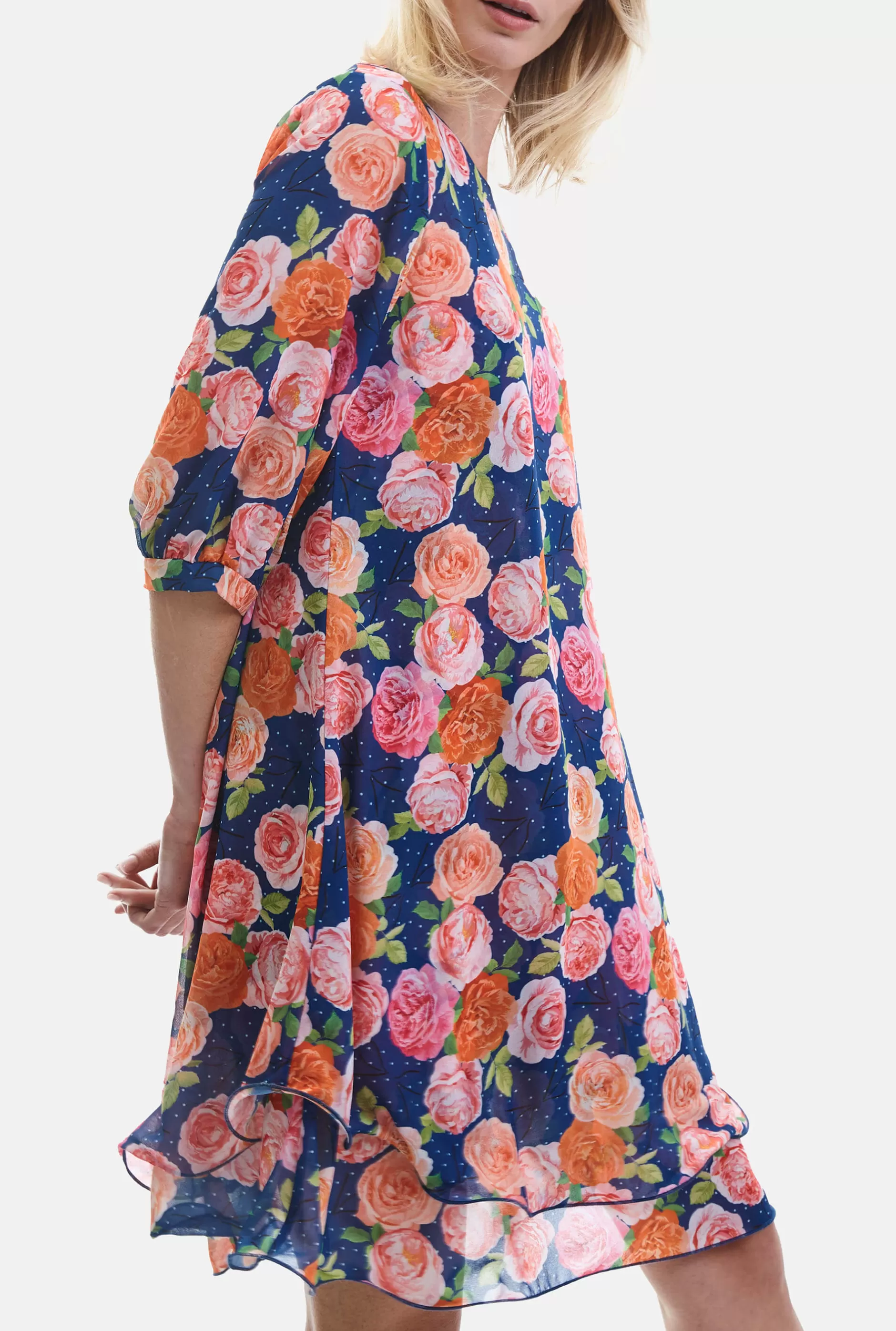 Rose Print Wave Hem Dress Navy^James Lakeland Clearance
