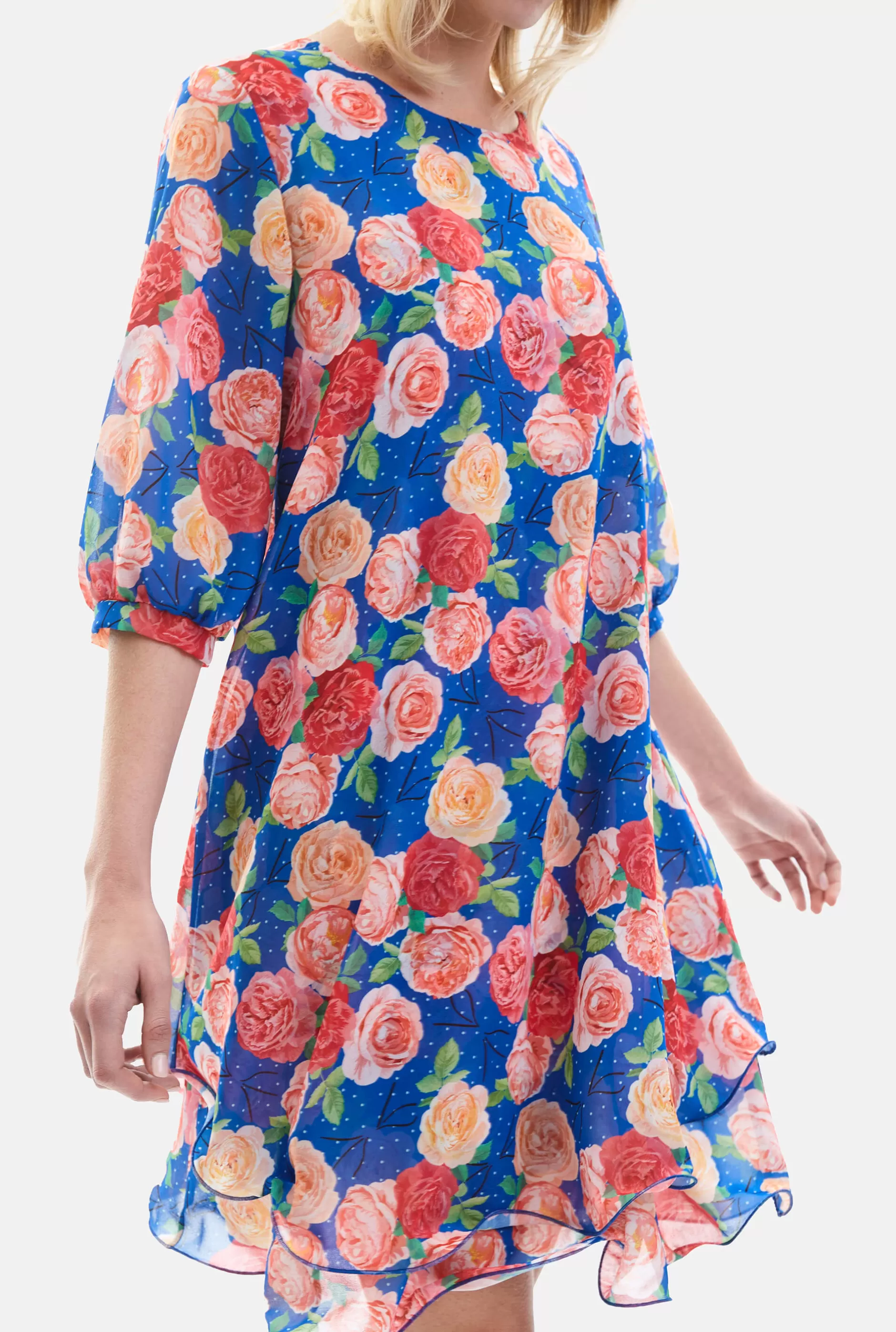 Rose Print Wave Hem Dress Royal^James Lakeland Store