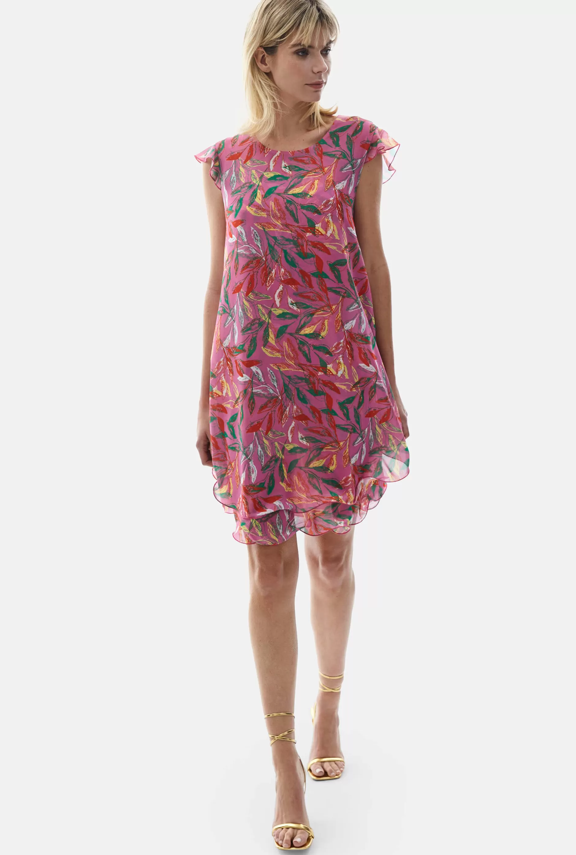 Ruffle Sleeves Wave Hem Dress Pink^James Lakeland Online