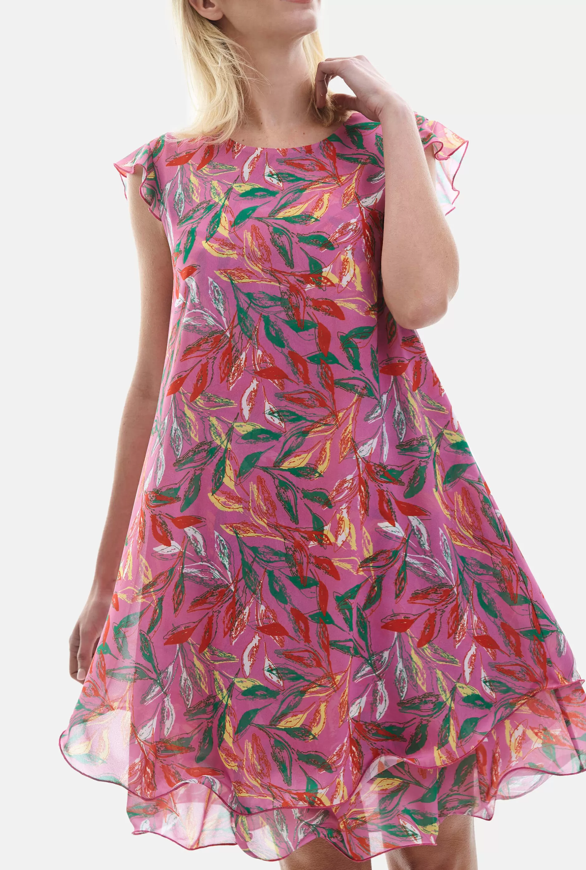 Ruffle Sleeves Wave Hem Dress Pink^James Lakeland Online