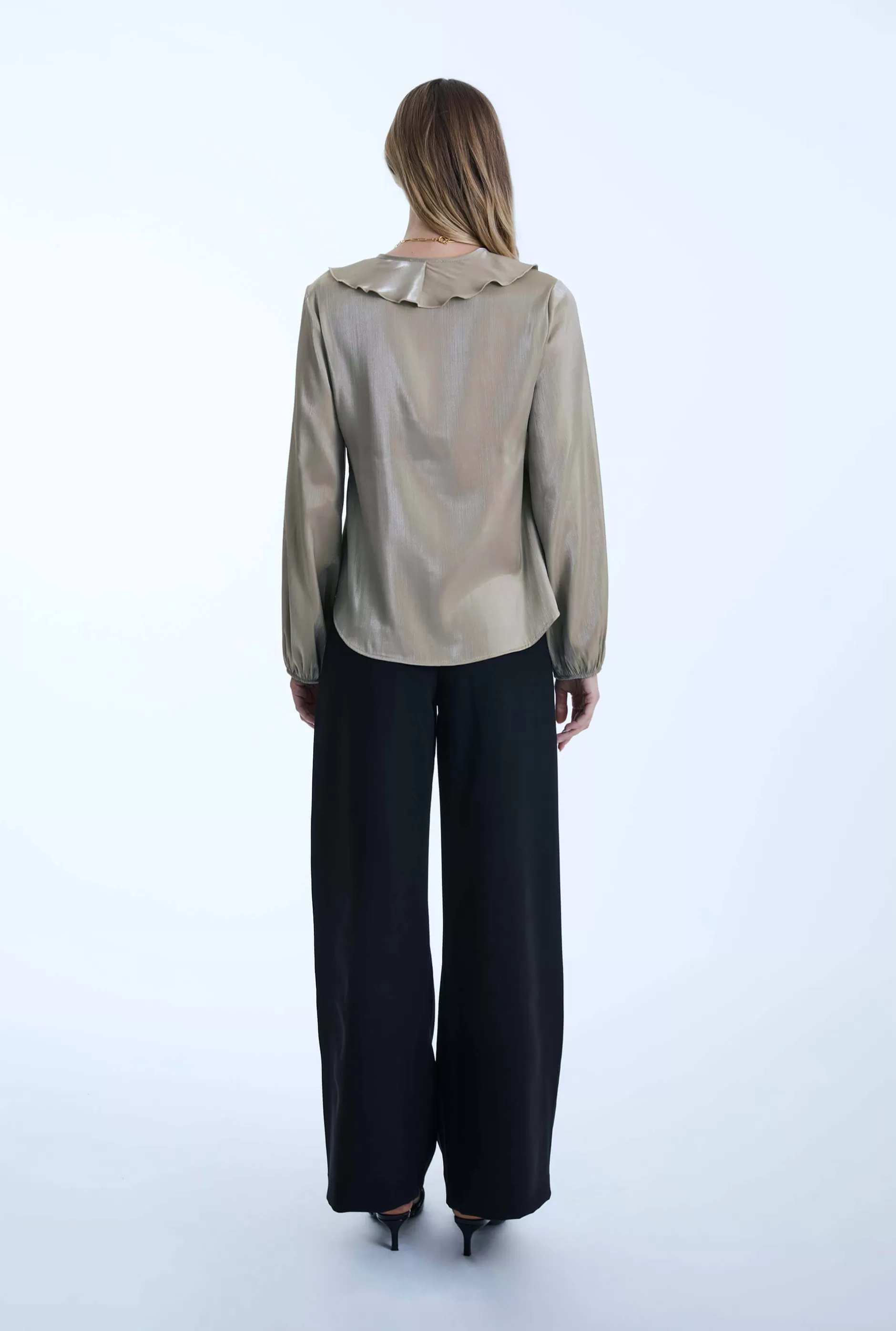 Sand Ruffled V-neck Blouse^James Lakeland Cheap