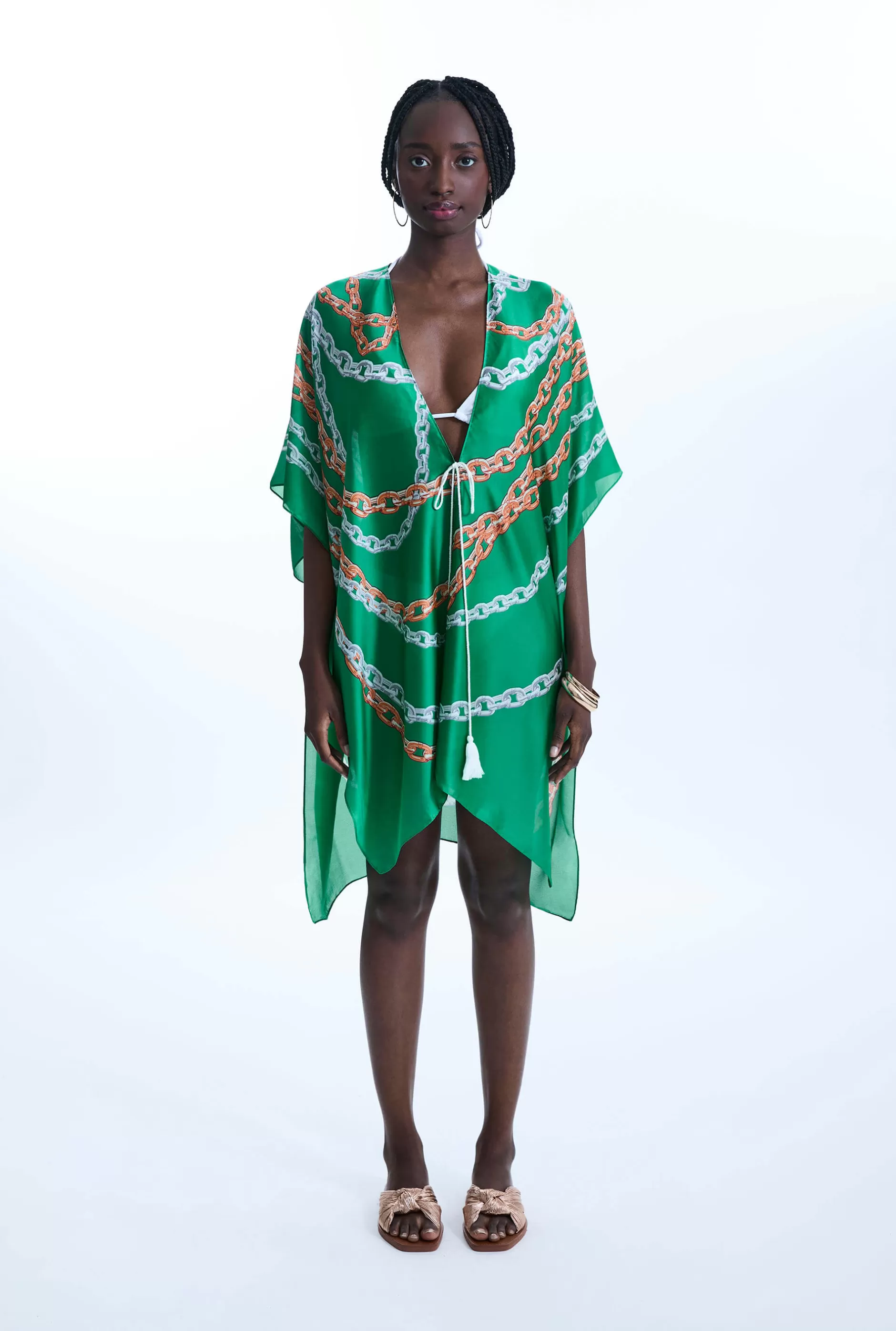 Satin Finish Chain Print Kaftan Green^James Lakeland Best Sale