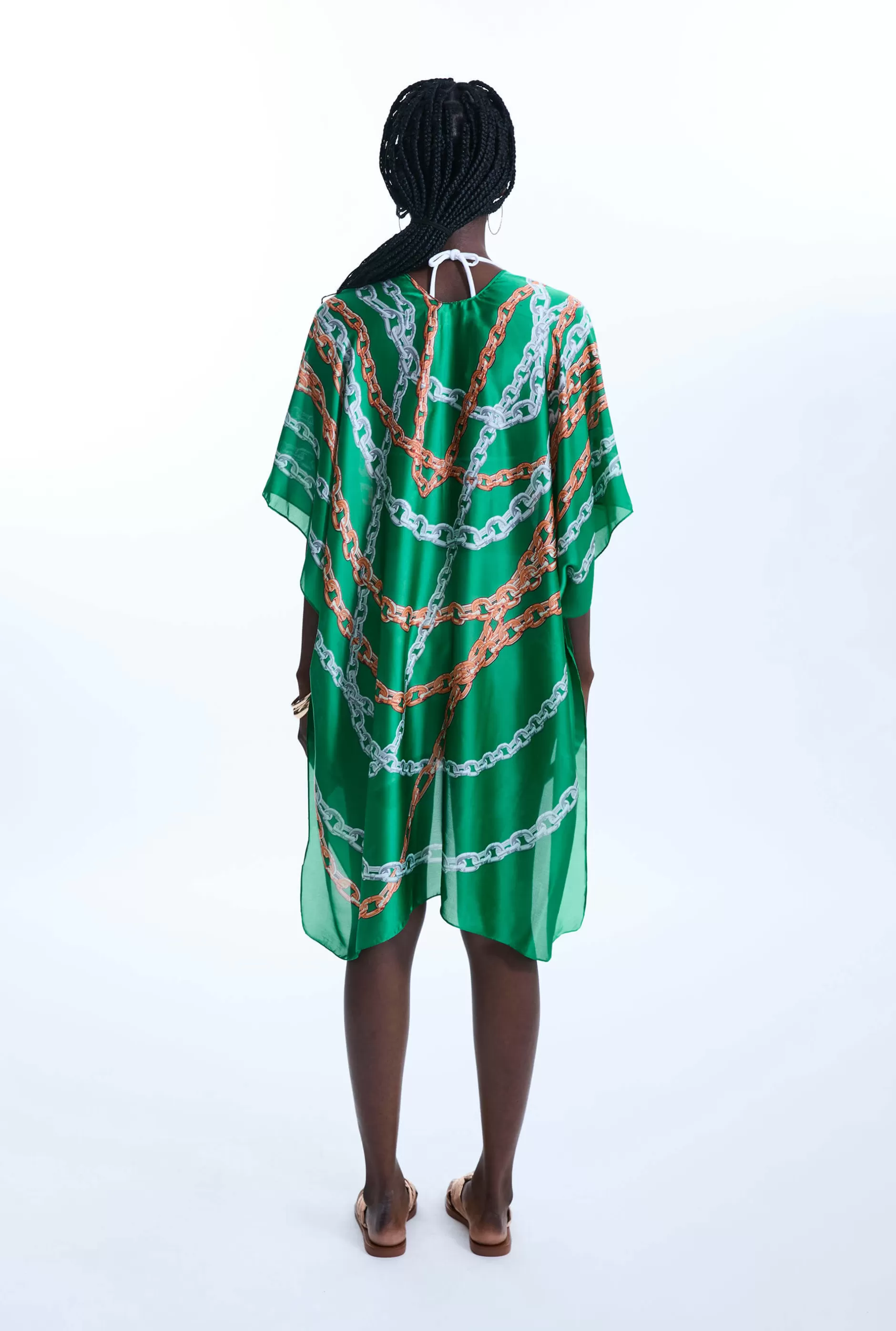 Satin Finish Chain Print Kaftan Green^James Lakeland Best Sale