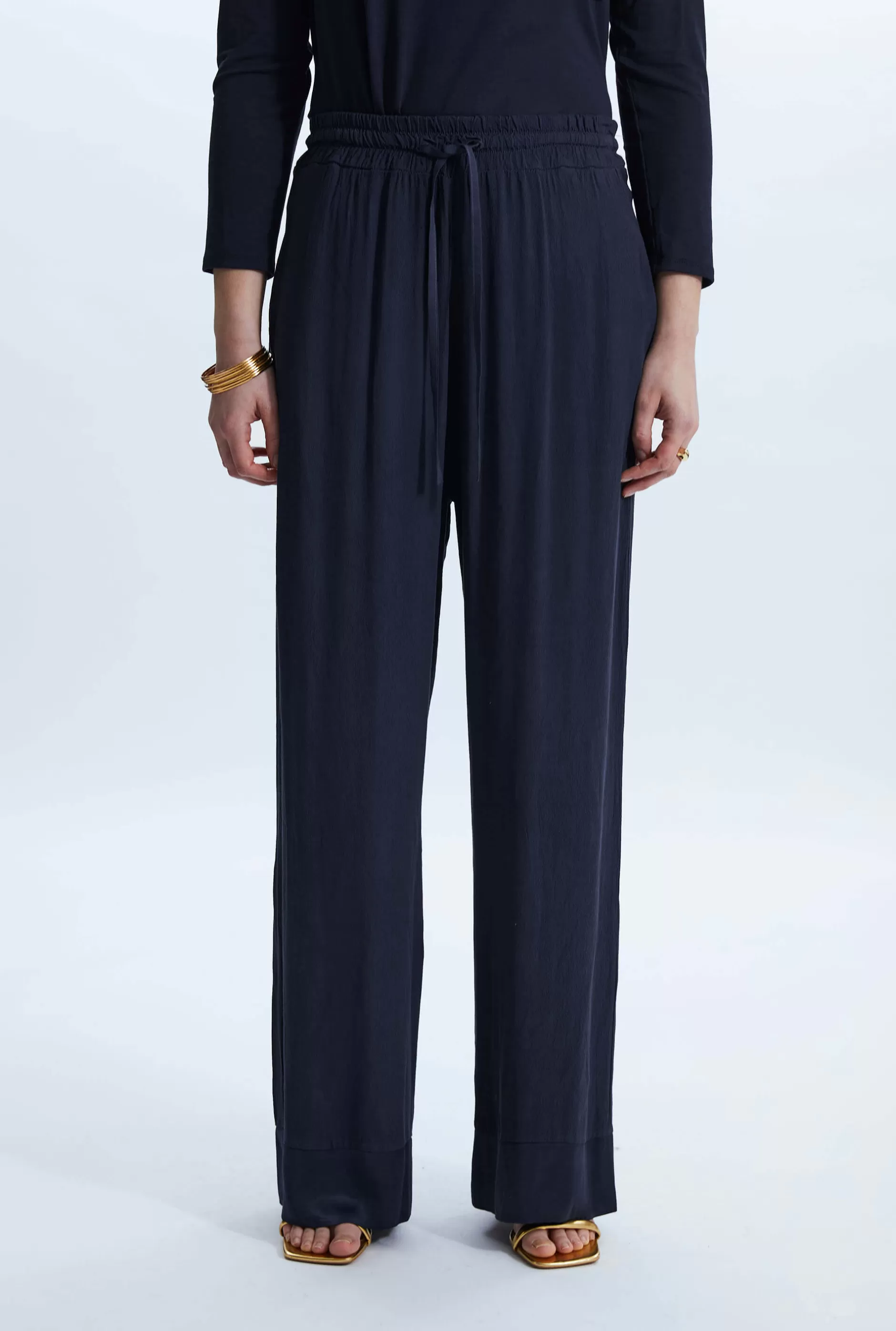 Satin Trim Wide Leg Joggers^James Lakeland Fashion