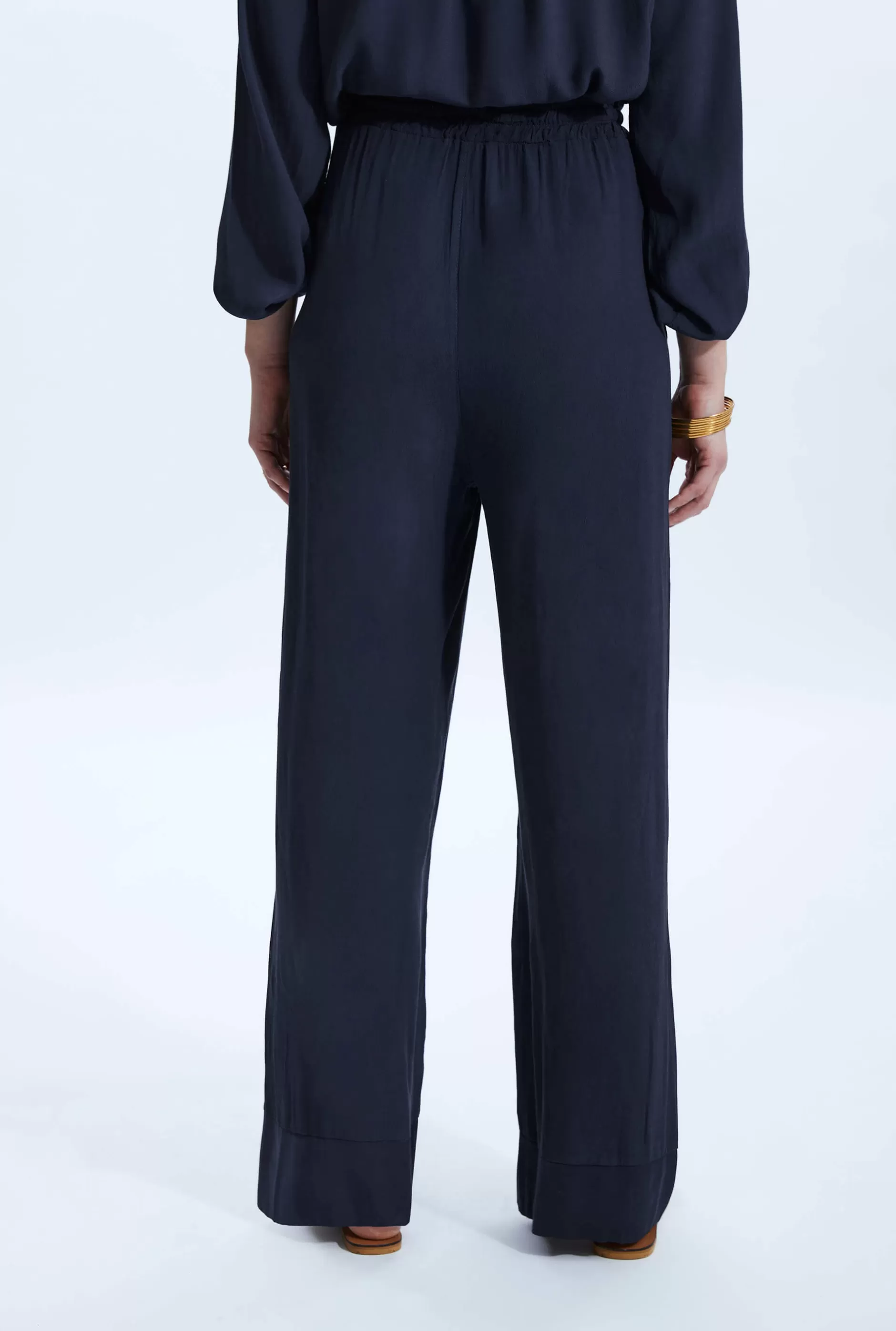 Satin Trim Wide Leg Joggers^James Lakeland Fashion
