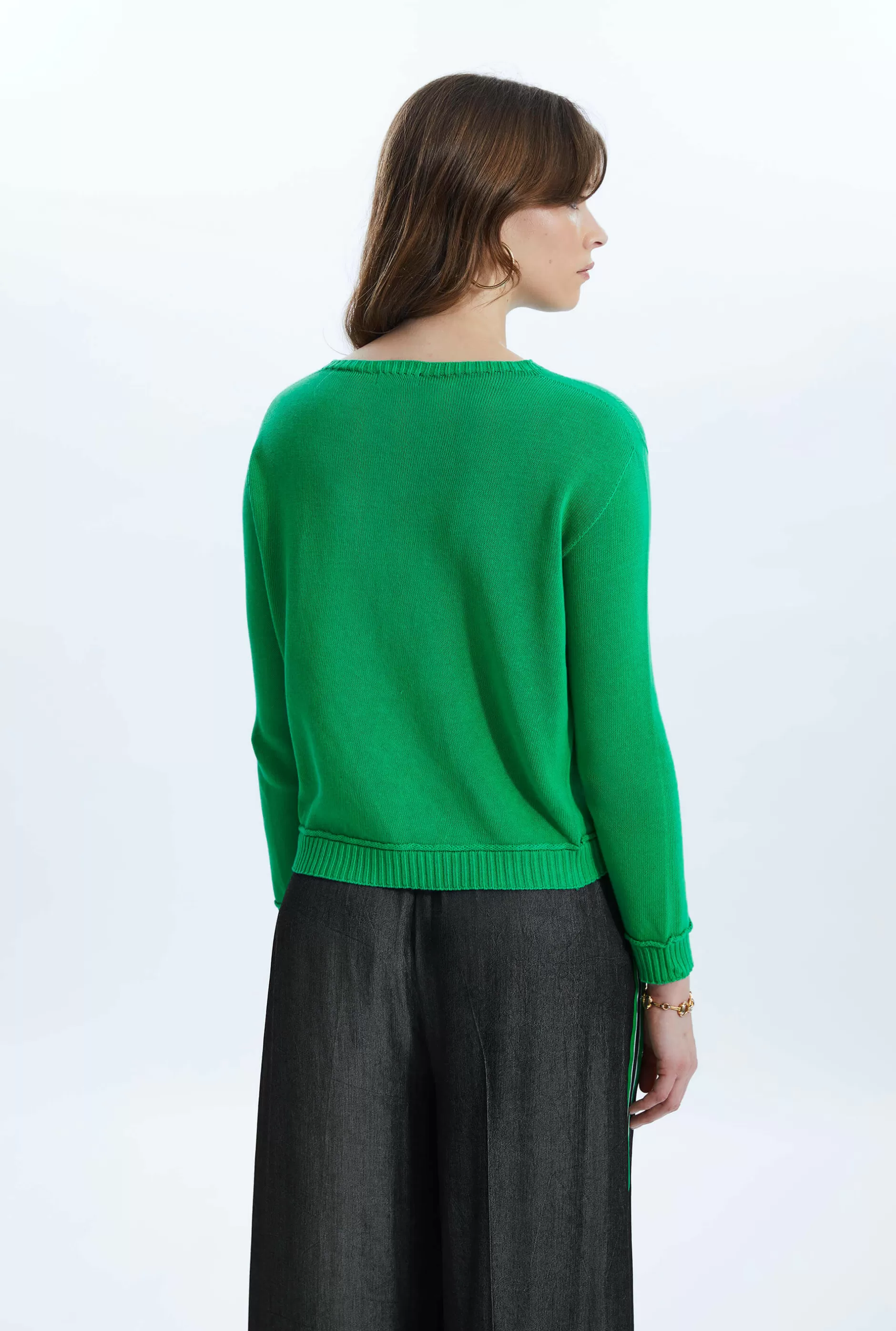 Scoop Neck Piped Edge Knit Green^James Lakeland New