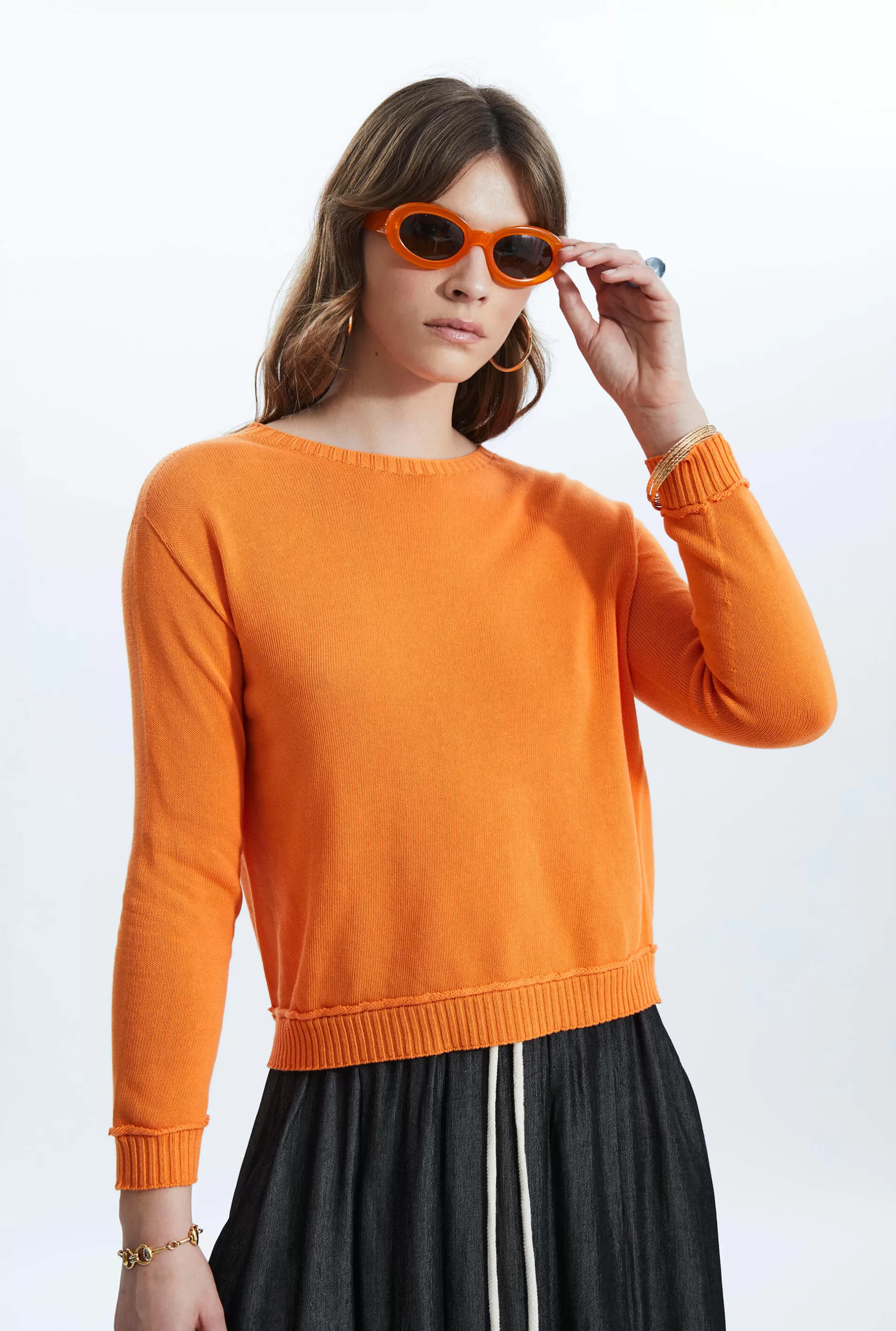 Scoop Neck Piped Edge Knit Orange^James Lakeland Cheap