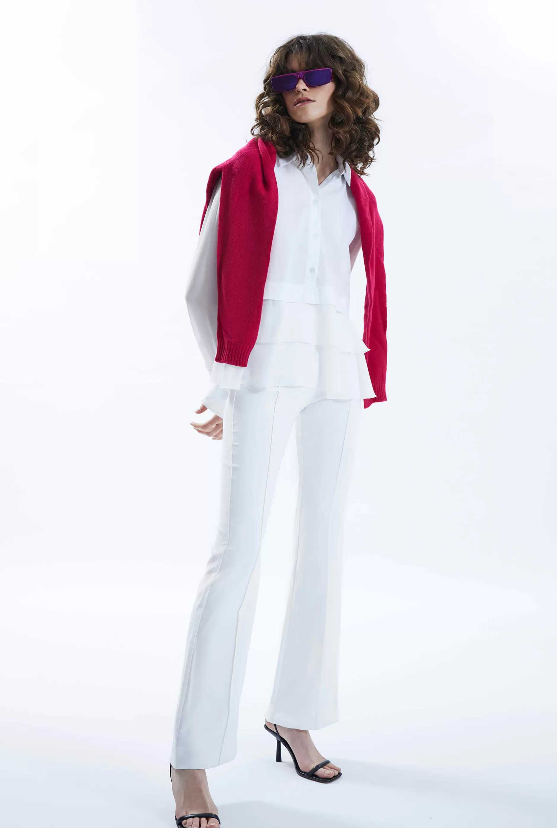 Sheer Sleeve Ruffle Shirt White^James Lakeland Online