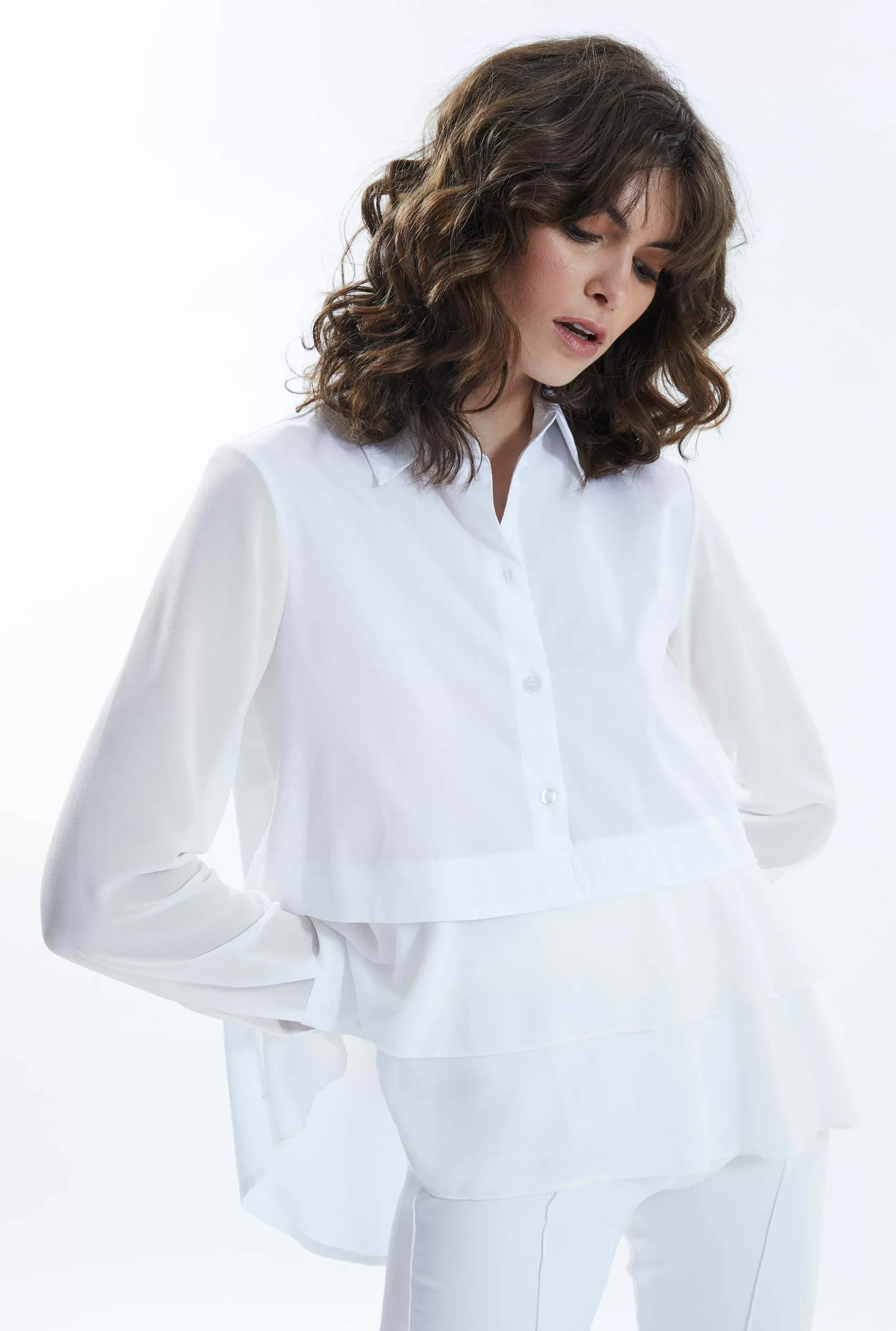 Sheer Sleeve Ruffle Shirt White^James Lakeland Online