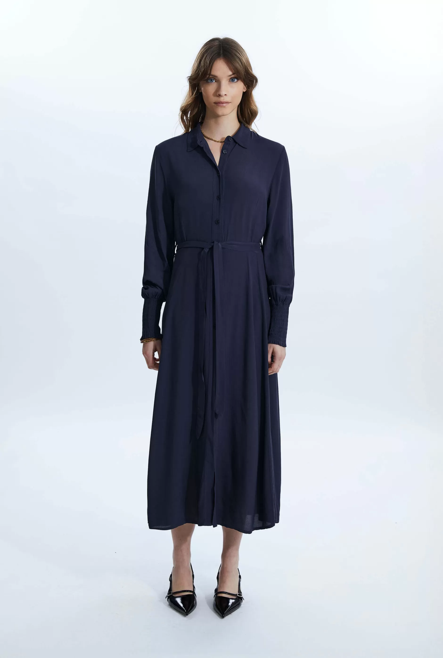 Shirt Collar Belted Midi Dress^James Lakeland Flash Sale
