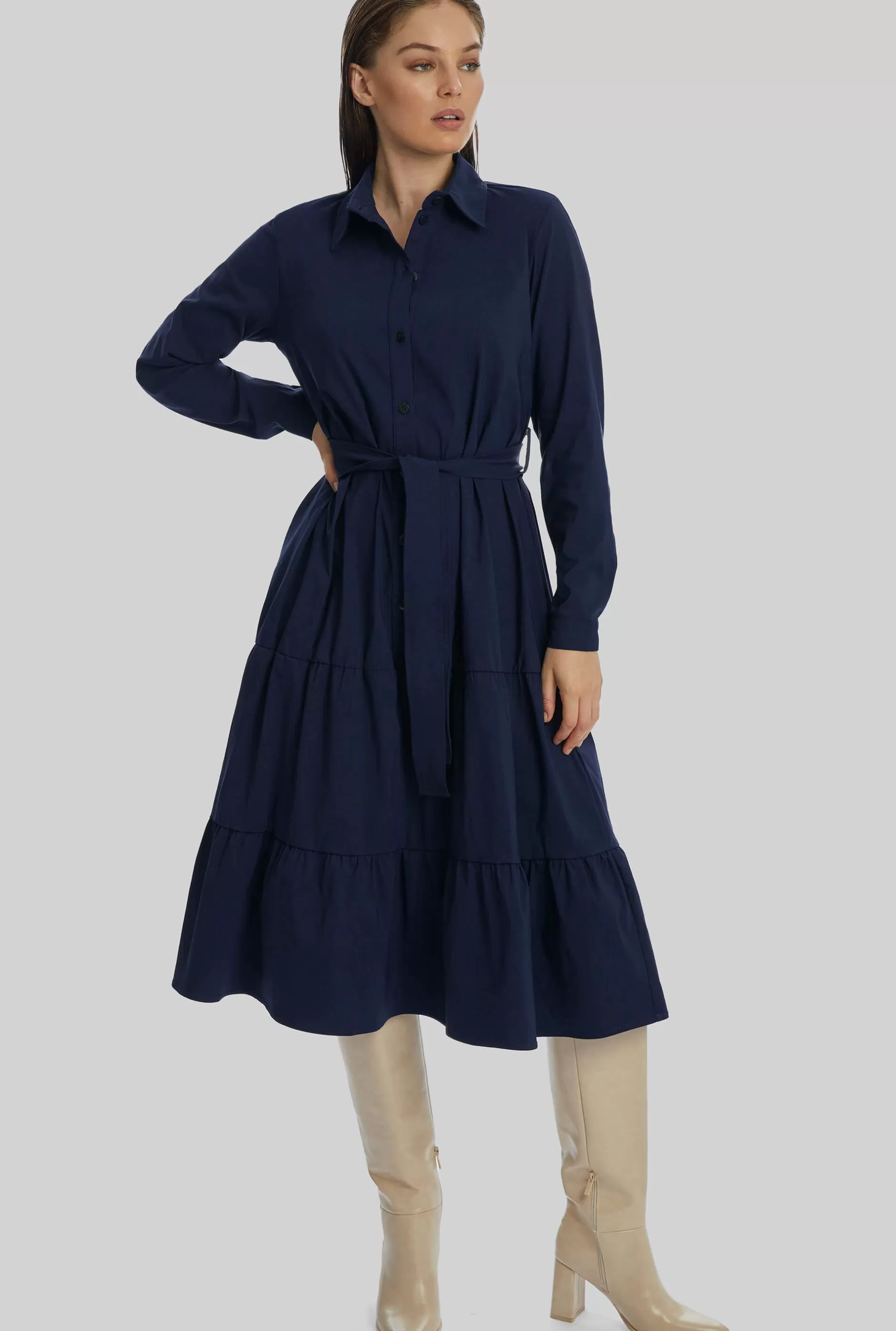 Shirt Collar Tiered Midi Dress^James Lakeland Flash Sale