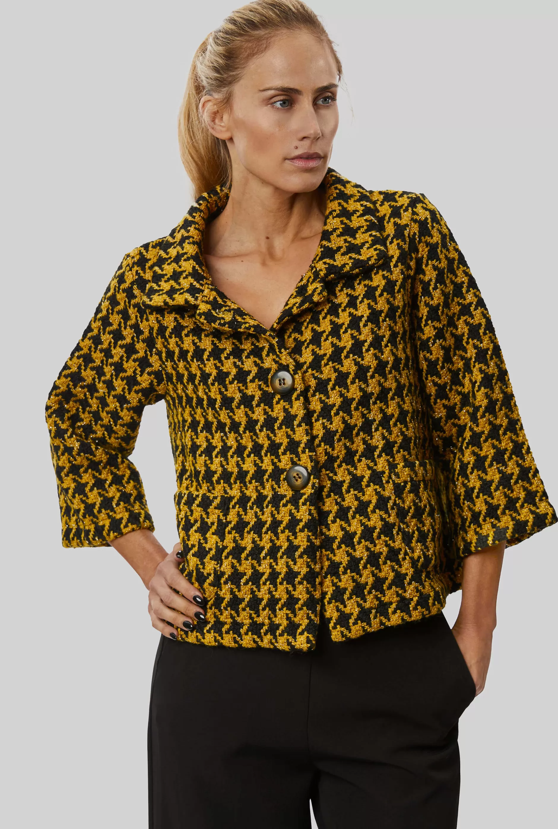 Short Houndstooth Jacket In Yellow-Black^James Lakeland Clearance