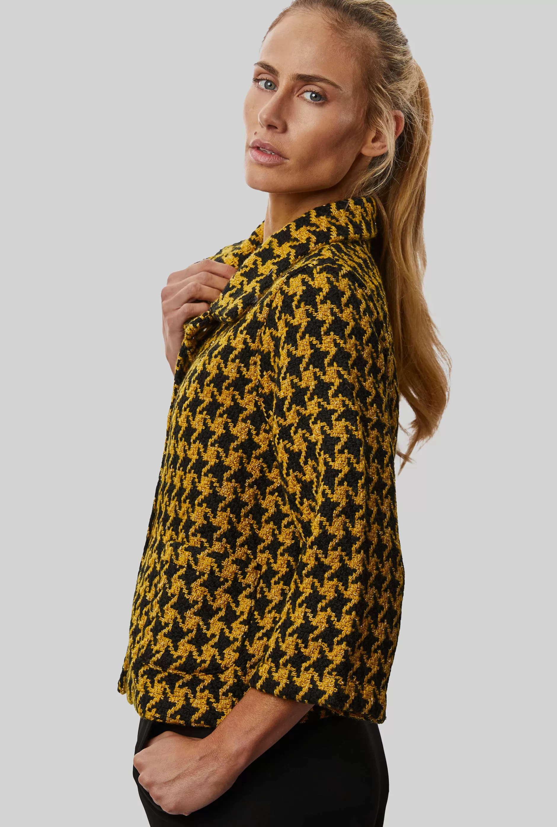 Short Houndstooth Jacket In Yellow-Black^James Lakeland Clearance