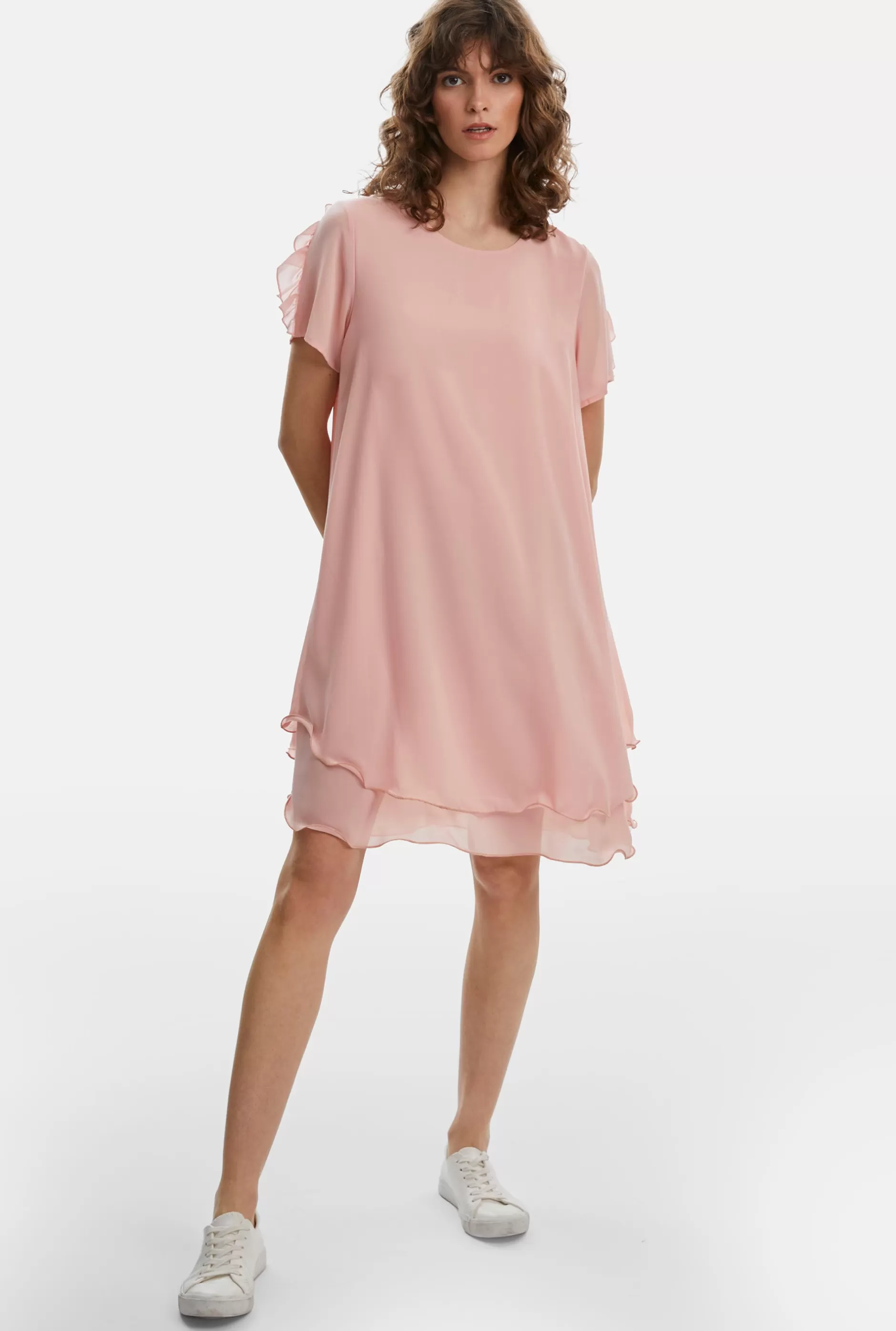 Short Sleeve Wave Hem Dress Pale Pink^James Lakeland Fashion