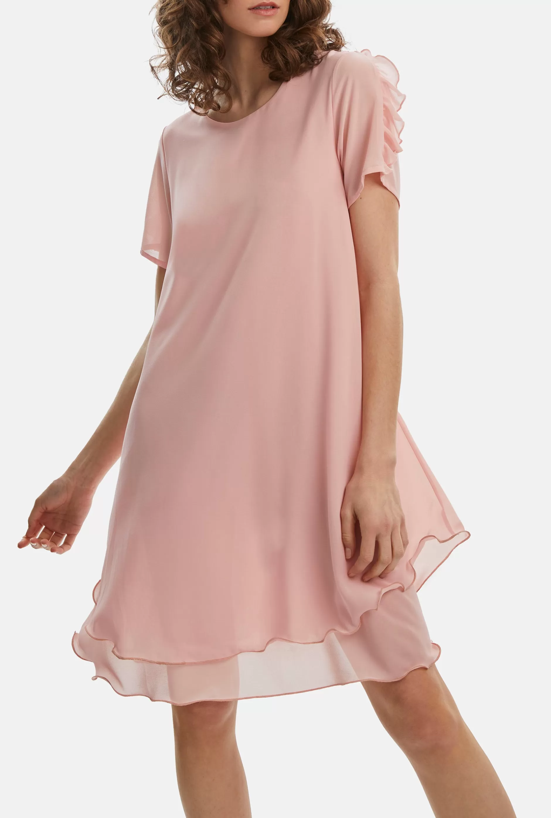 Short Sleeve Wave Hem Dress Pale Pink^James Lakeland Fashion