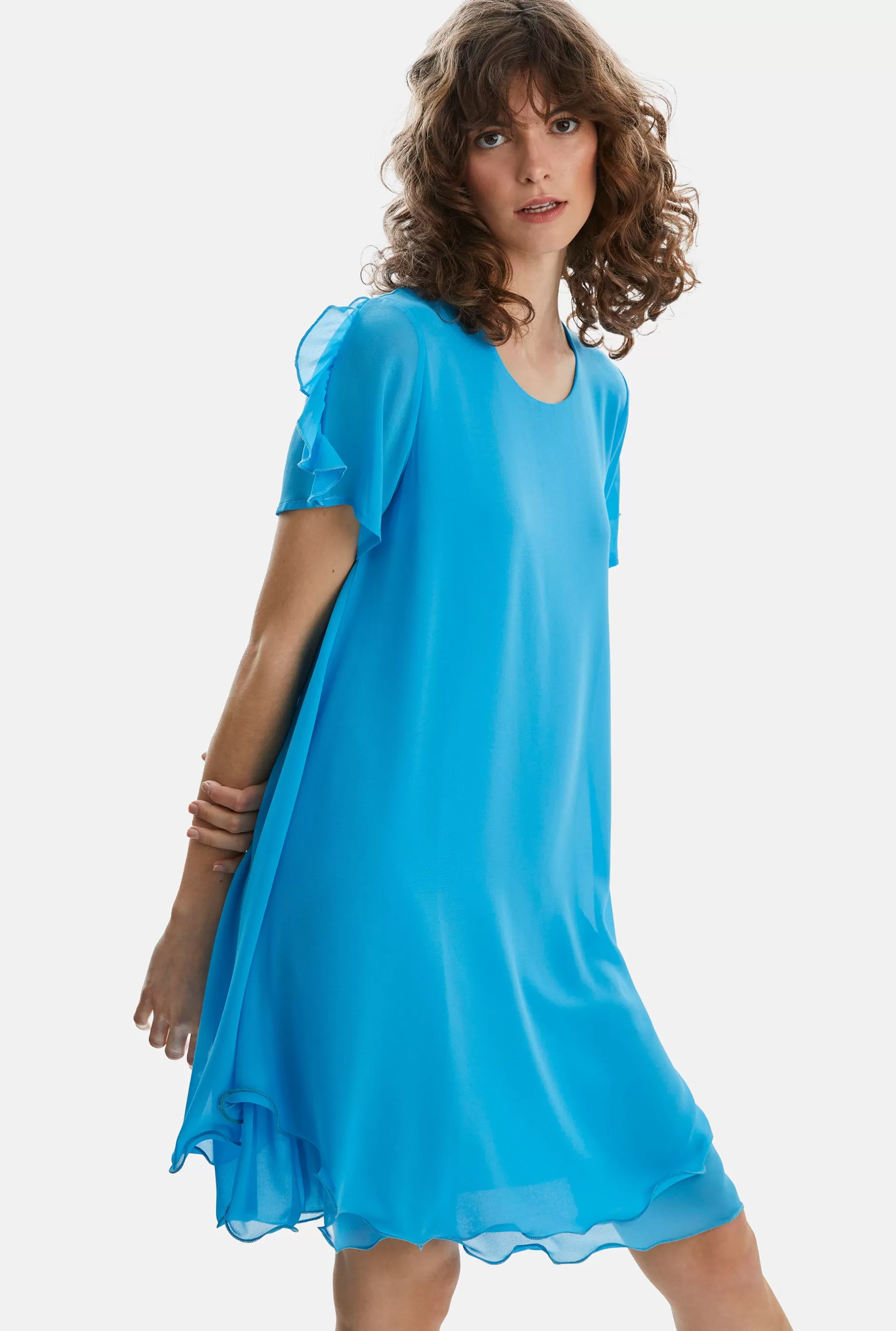 Short Sleeve Wave Hem Dress Turquoise^James Lakeland Flash Sale