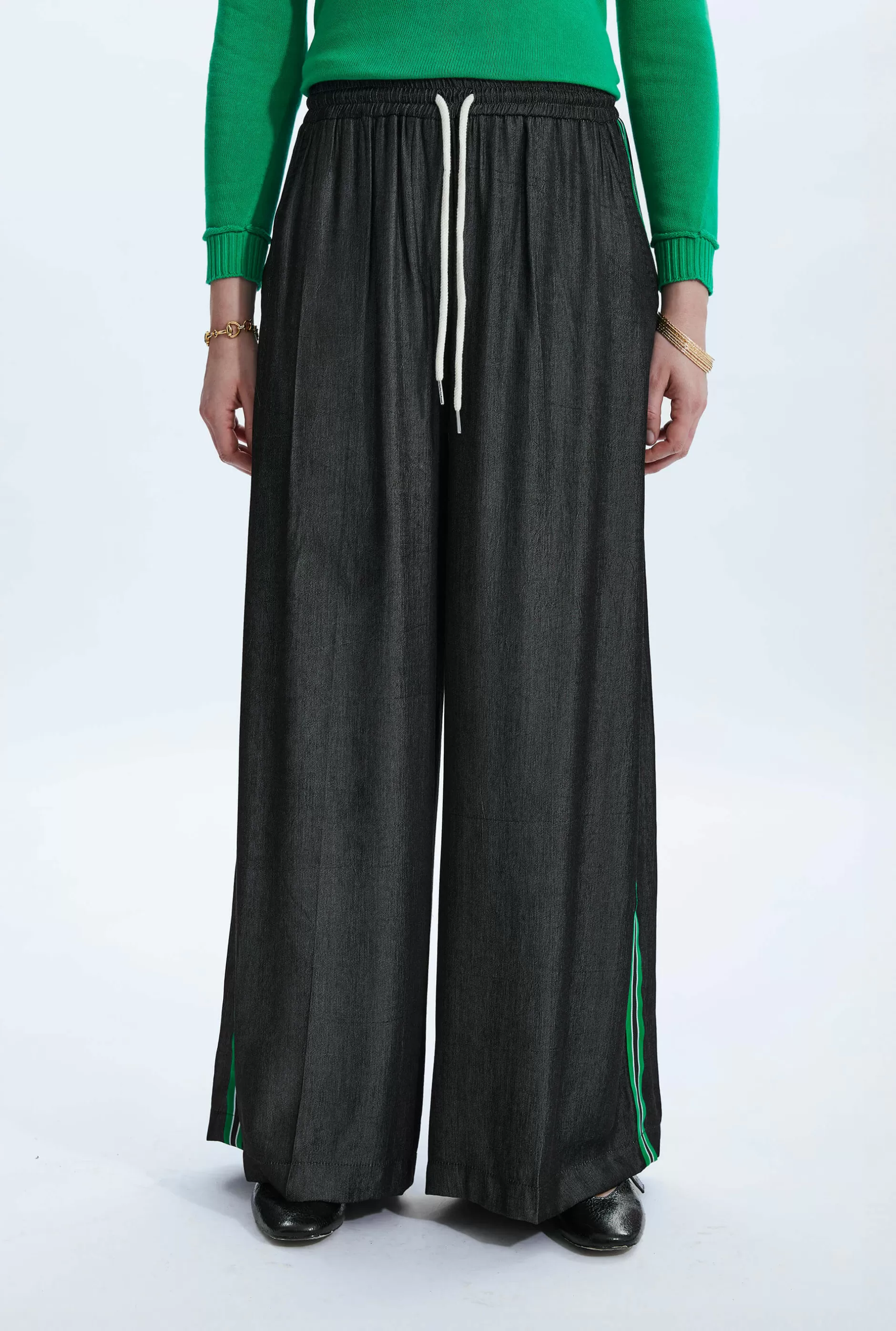 Side Stripe Wide Leg Trousers Black^James Lakeland Shop