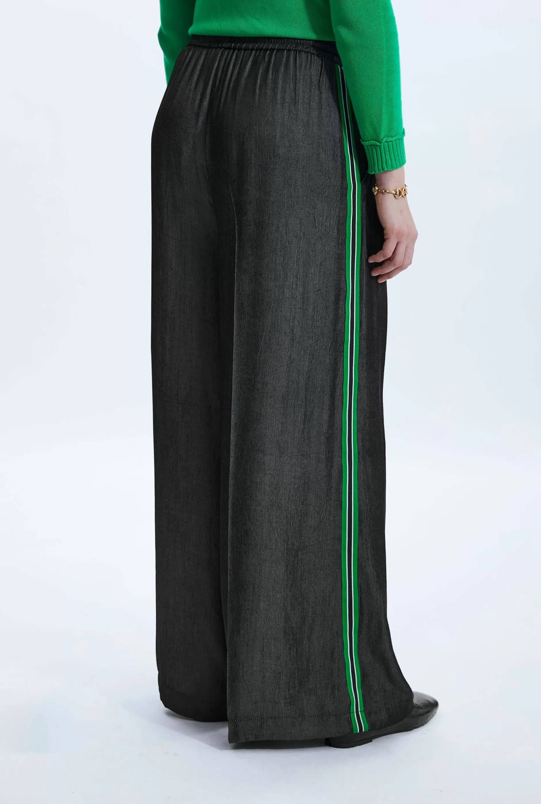 Side Stripe Wide Leg Trousers Black^James Lakeland Shop