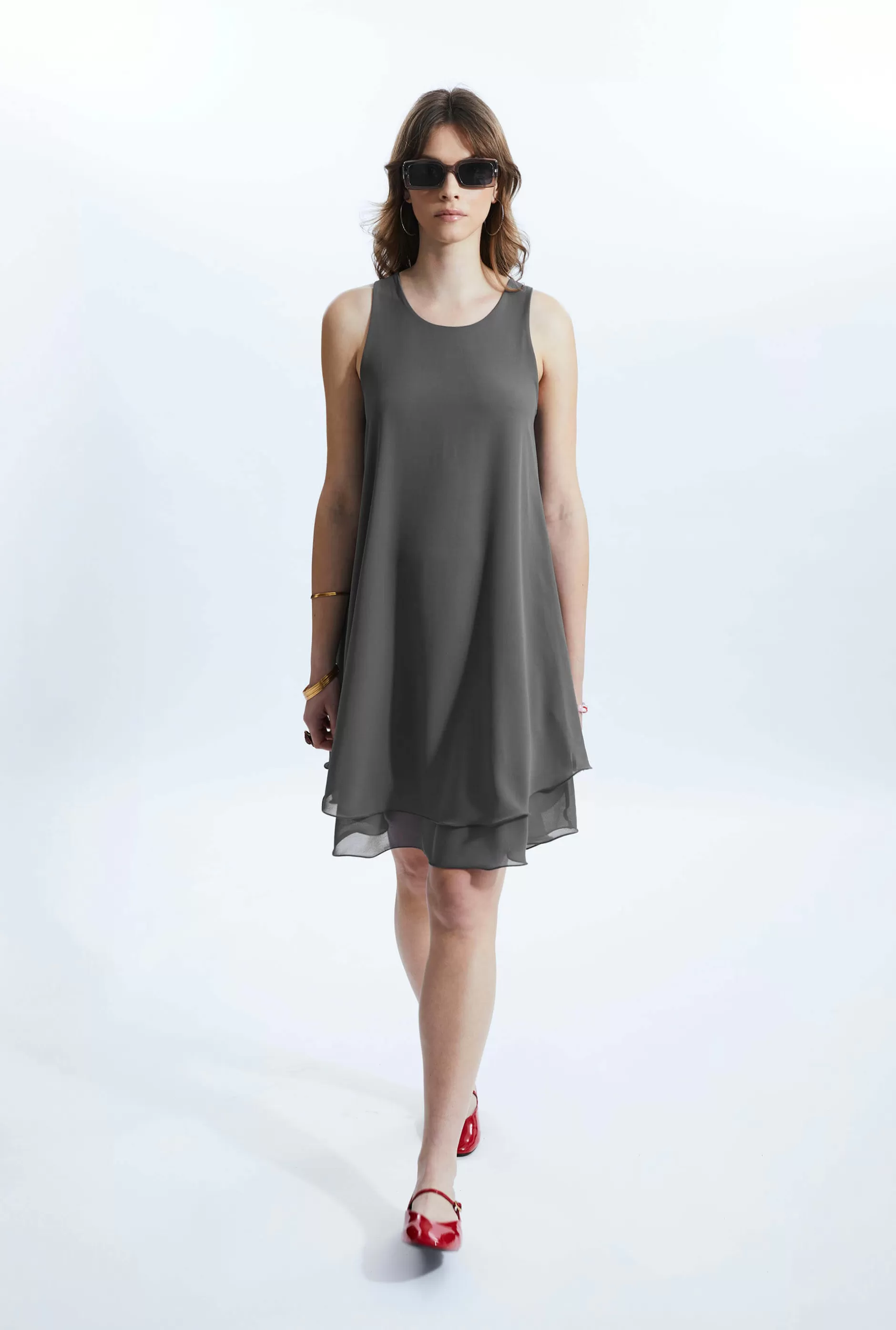 Sleeveless Wave Hem Dress Charcoal^James Lakeland Sale
