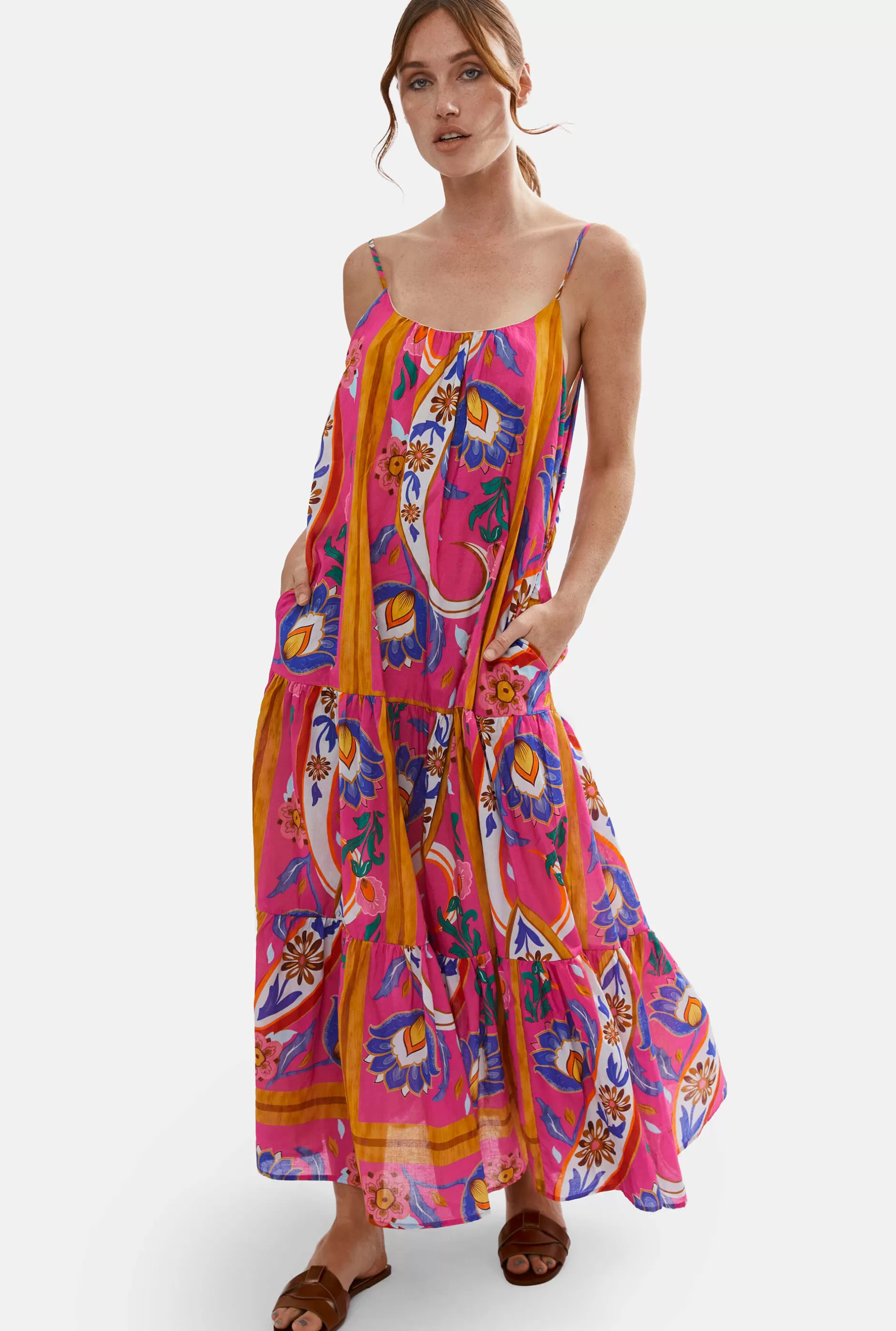 Strappy Tiered Printed Midi Dress^James Lakeland New