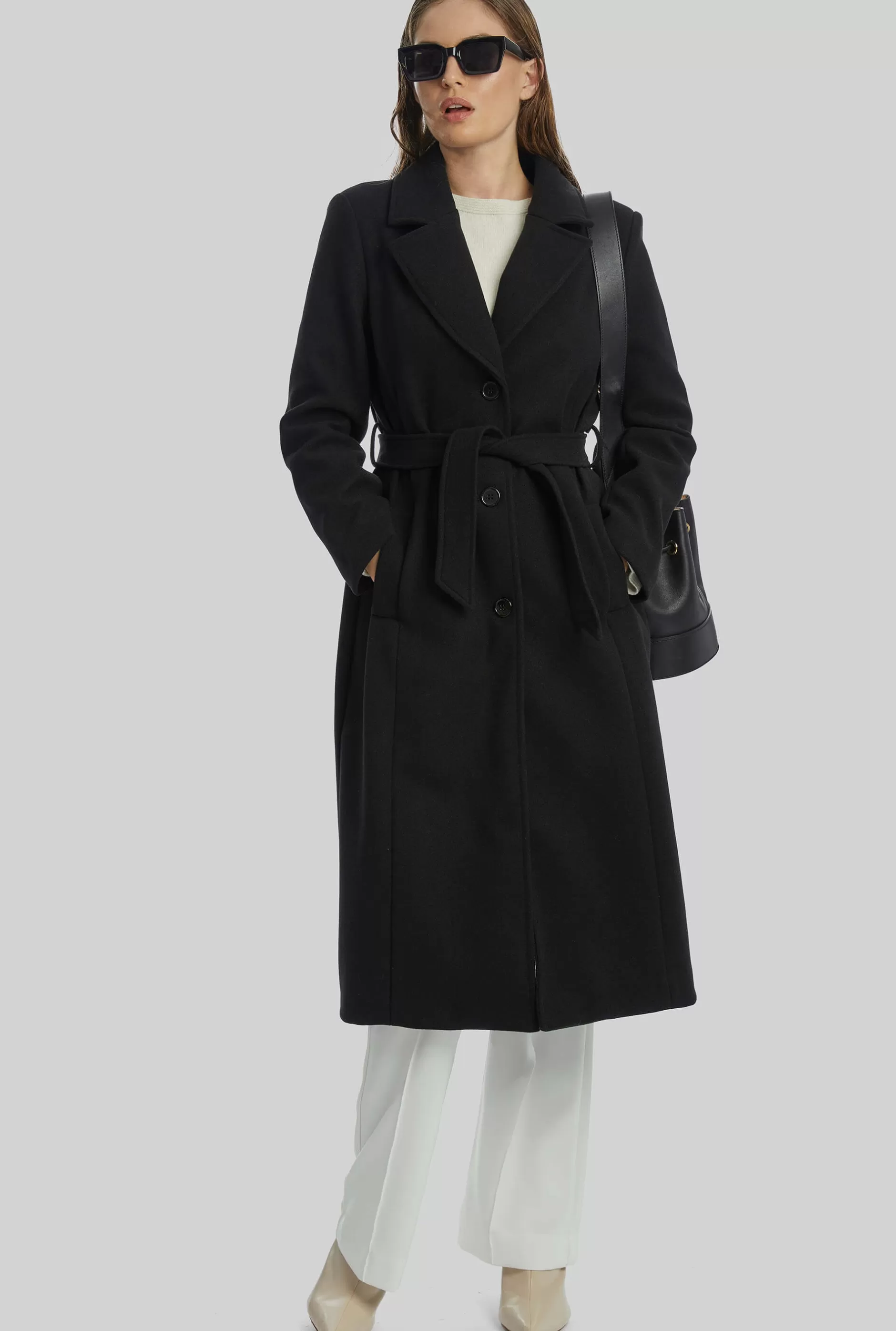 Three Buttons Belted Coat In Black^James Lakeland Shop