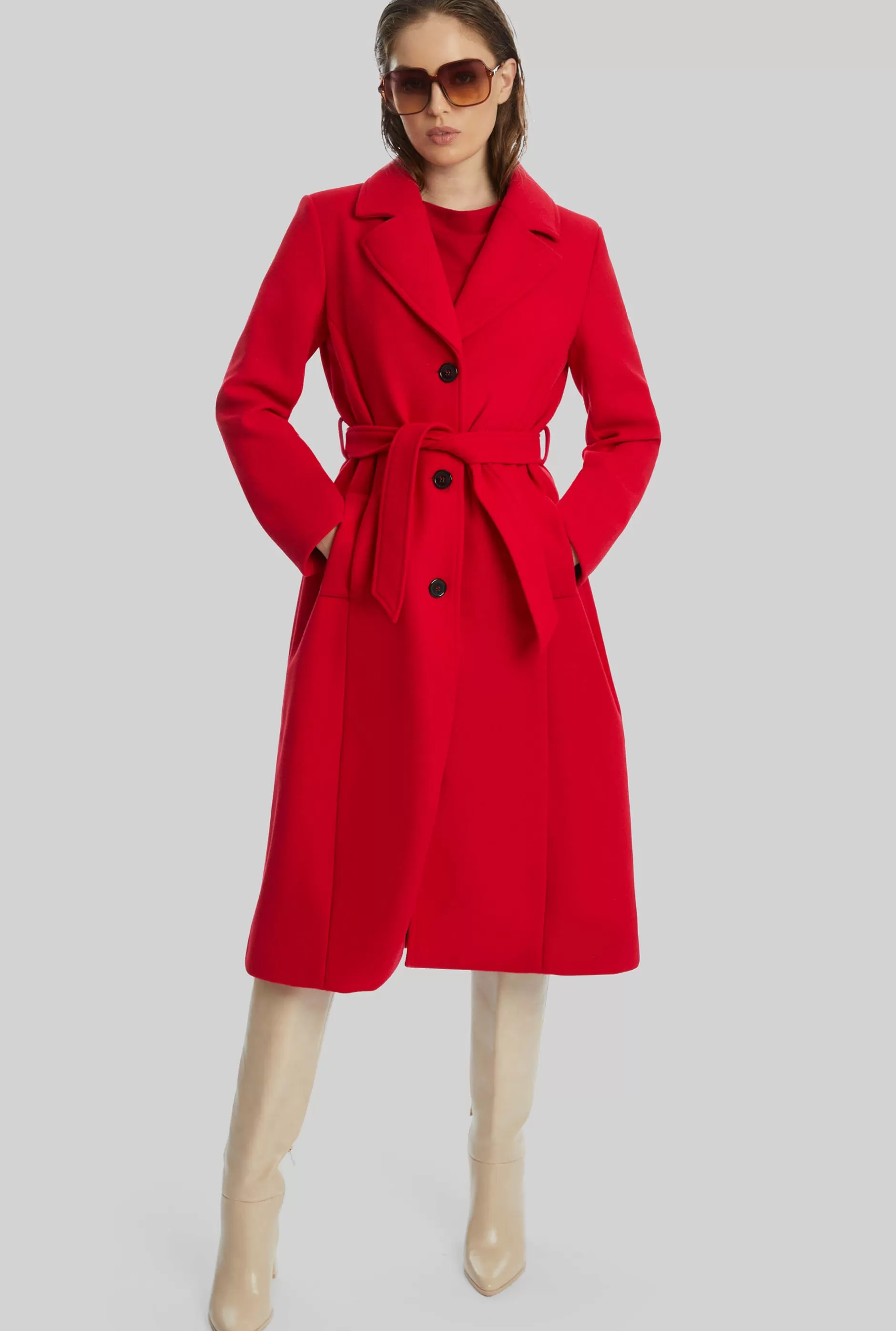 Three Buttons Belted Coat In Red^James Lakeland Shop