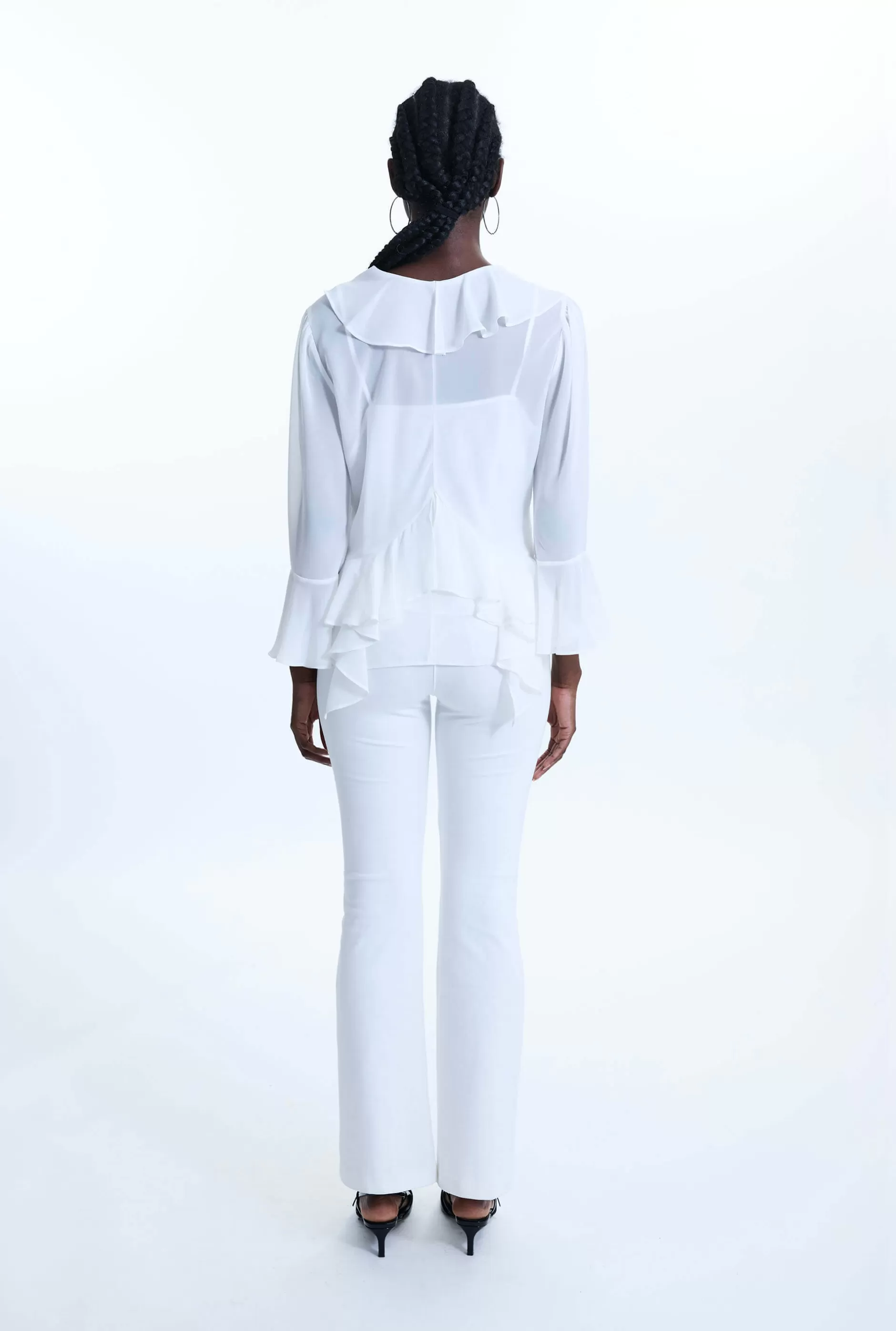 V-neck Chiffon Ruffle Blouse Cream^James Lakeland Outlet