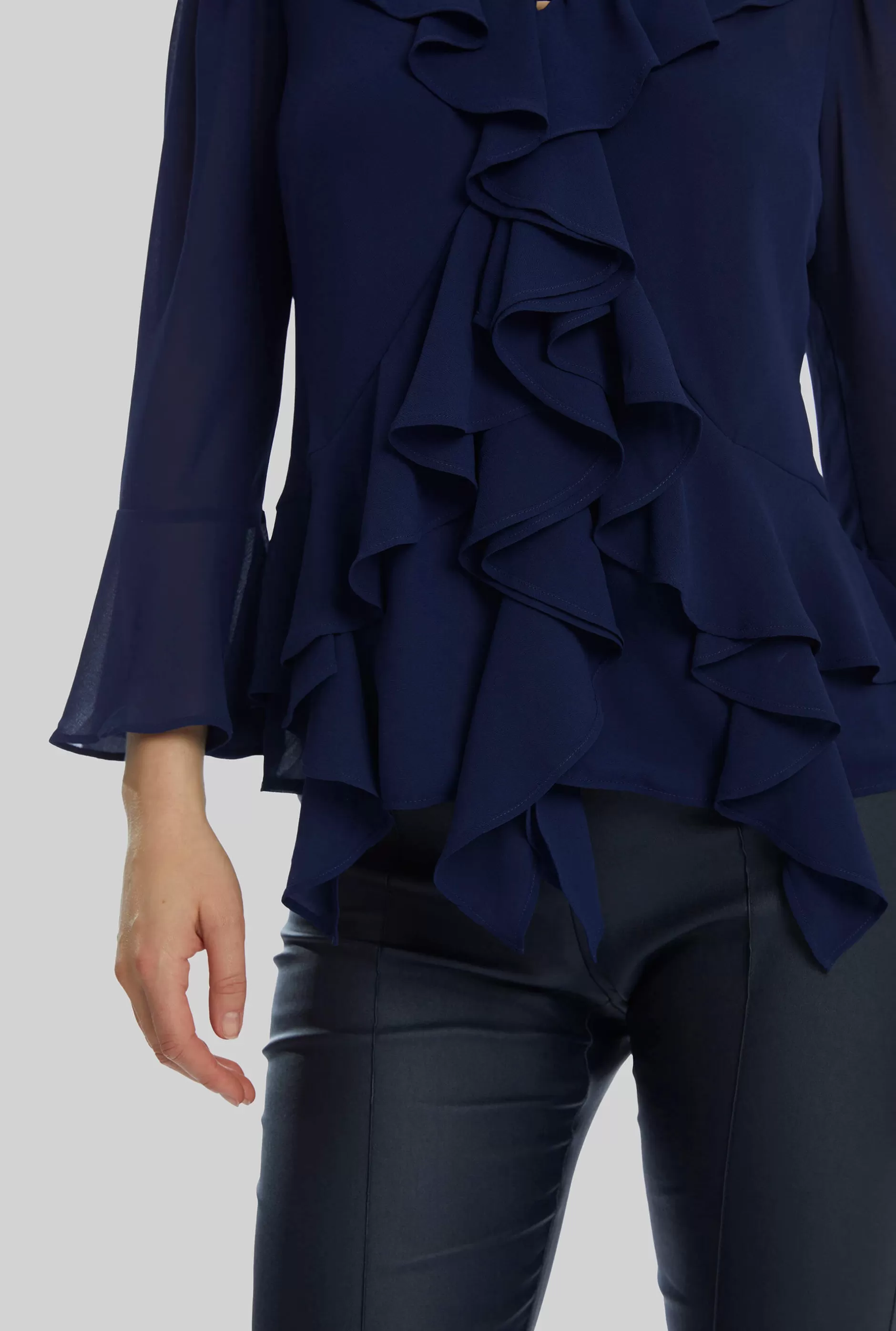 V-neck Chiffon Ruffle Blouse In Navy^James Lakeland Sale