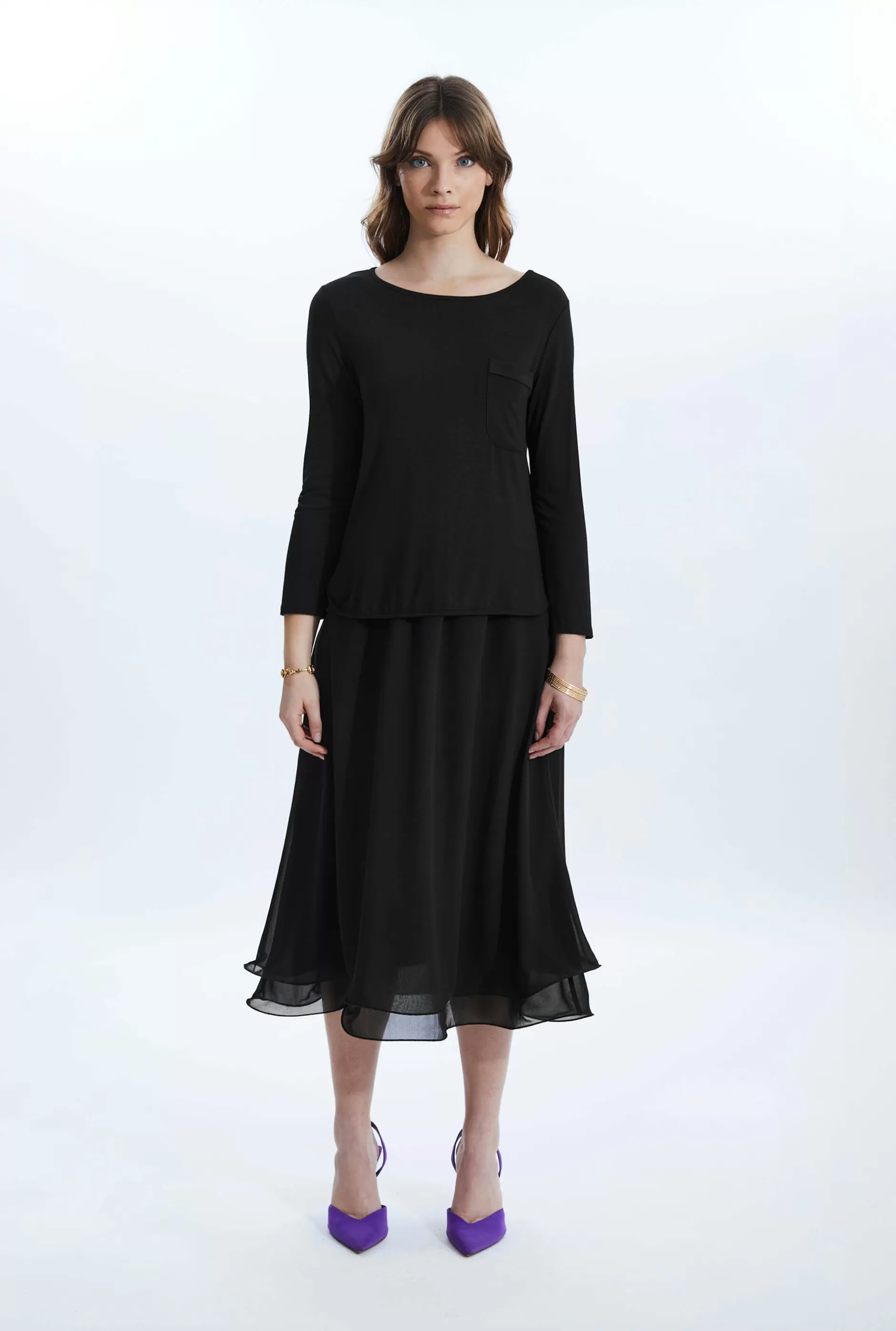 Wave Hem Tiered Skirt Black^James Lakeland Best Sale
