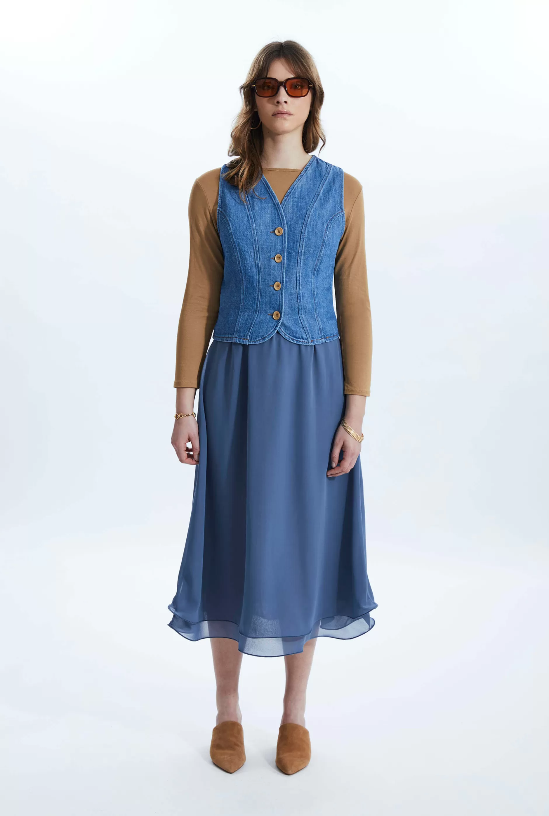 Wave Hem Tiered Skirt Denim^James Lakeland Store
