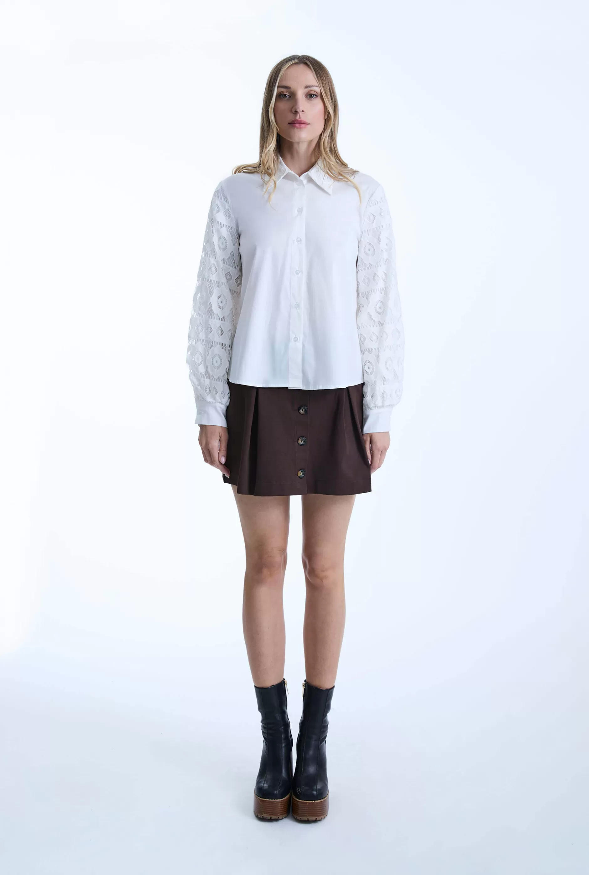White Crochet Sleeves Shirt^James Lakeland Shop