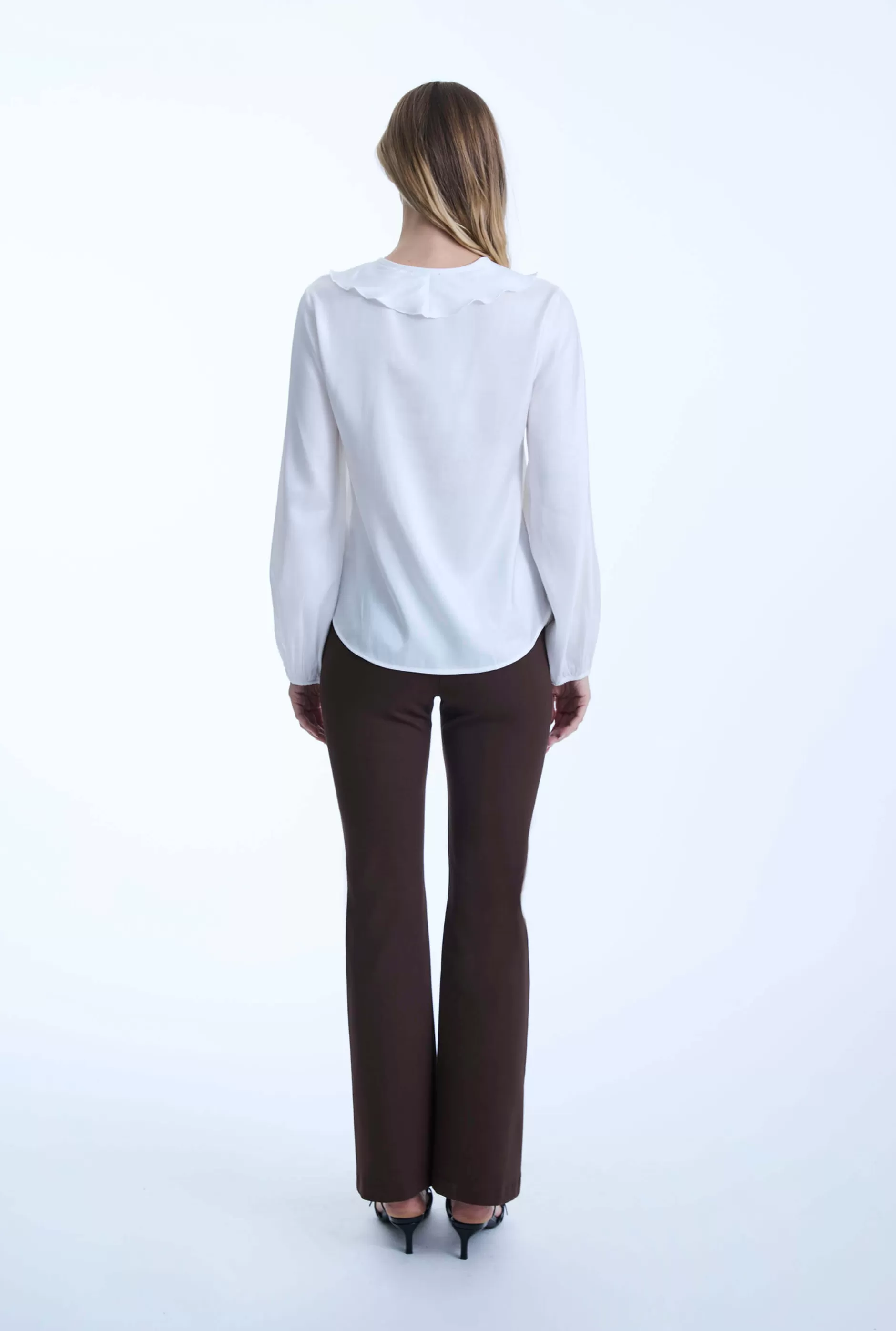 White Ruffled V-neck Blouse^James Lakeland Outlet